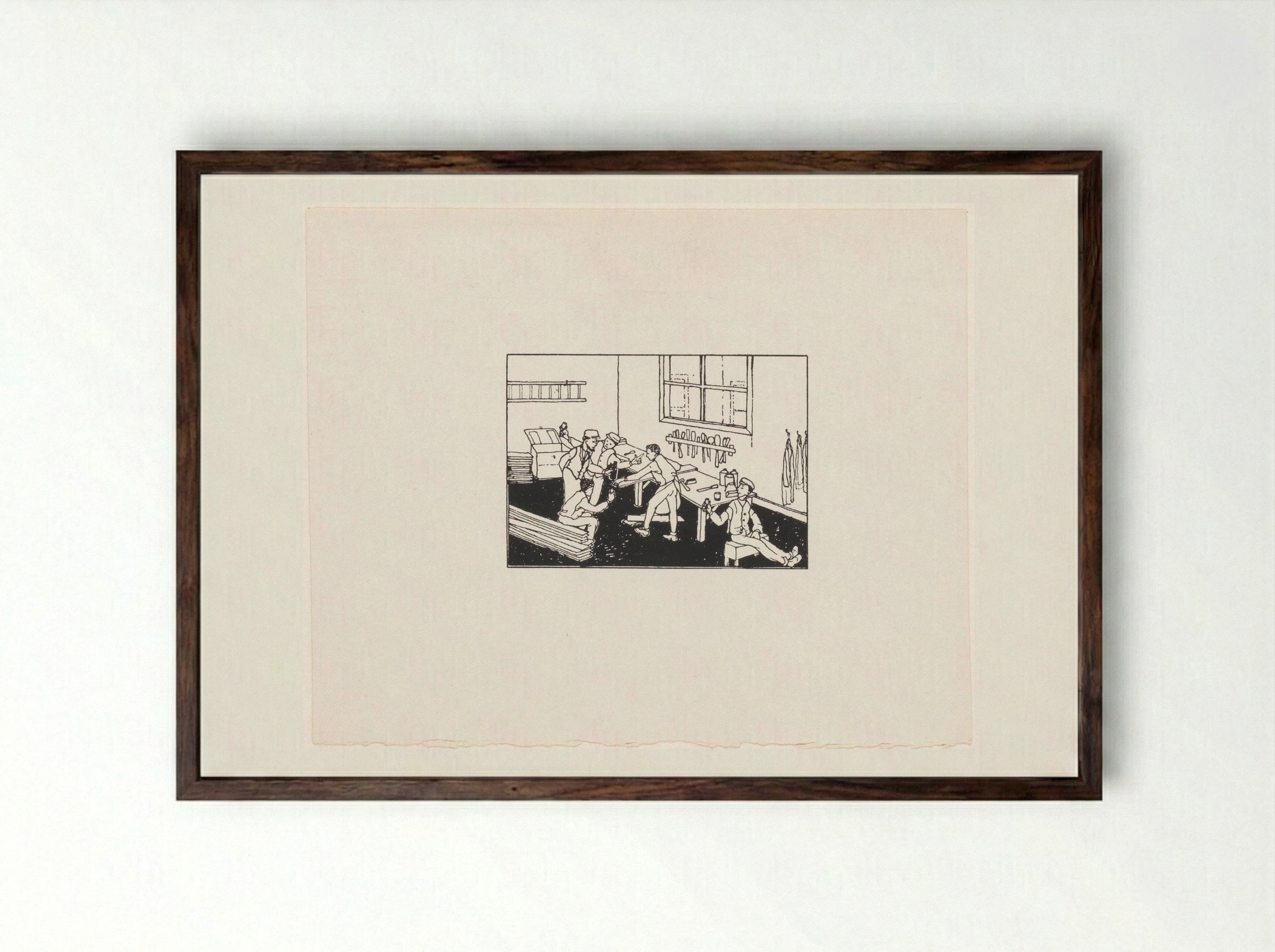 Jongens bij een werkbank - Julie de Graag - Framed Print Dark Wood