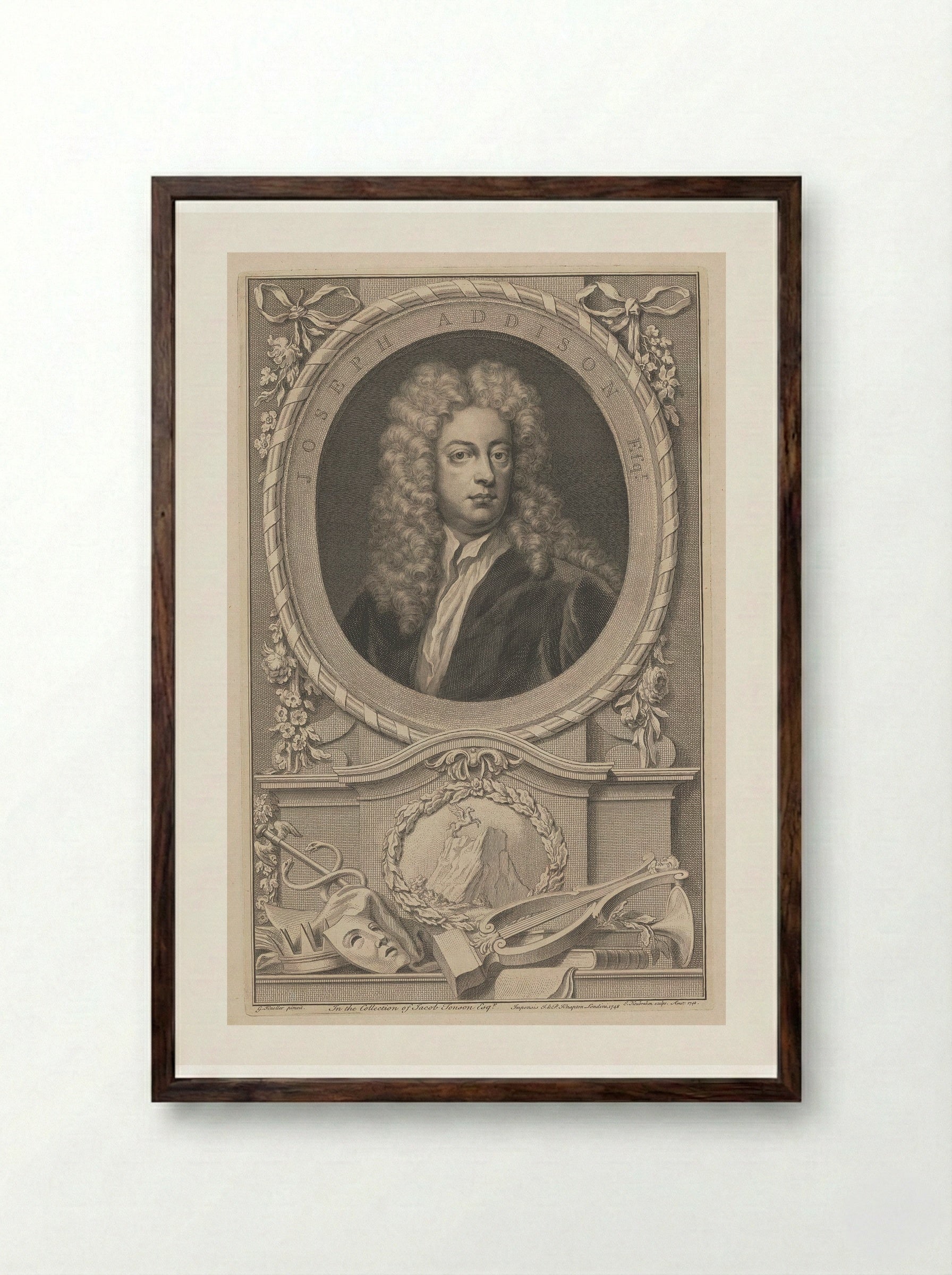 Joseph Addison - Jacobus Houbraken - Framed Print Dark Wood