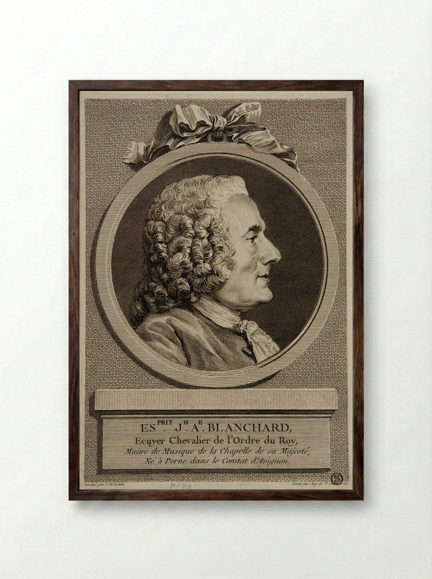 Joseph Alexandre Blanchard - Augustin de Saint-Aubin - Framed Print Dark Wood