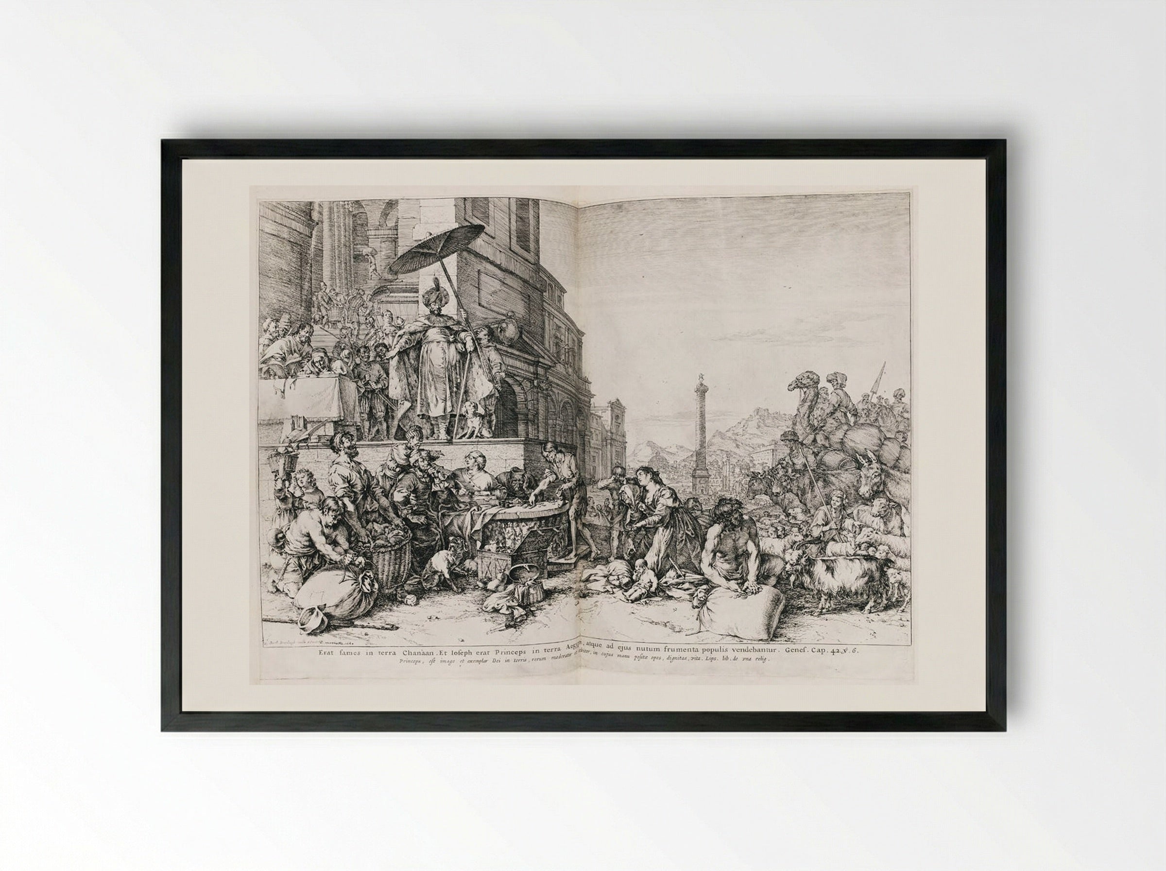 Joseph Distributing Grain in Egypt - Jan de Bisschop - Framed Print Black