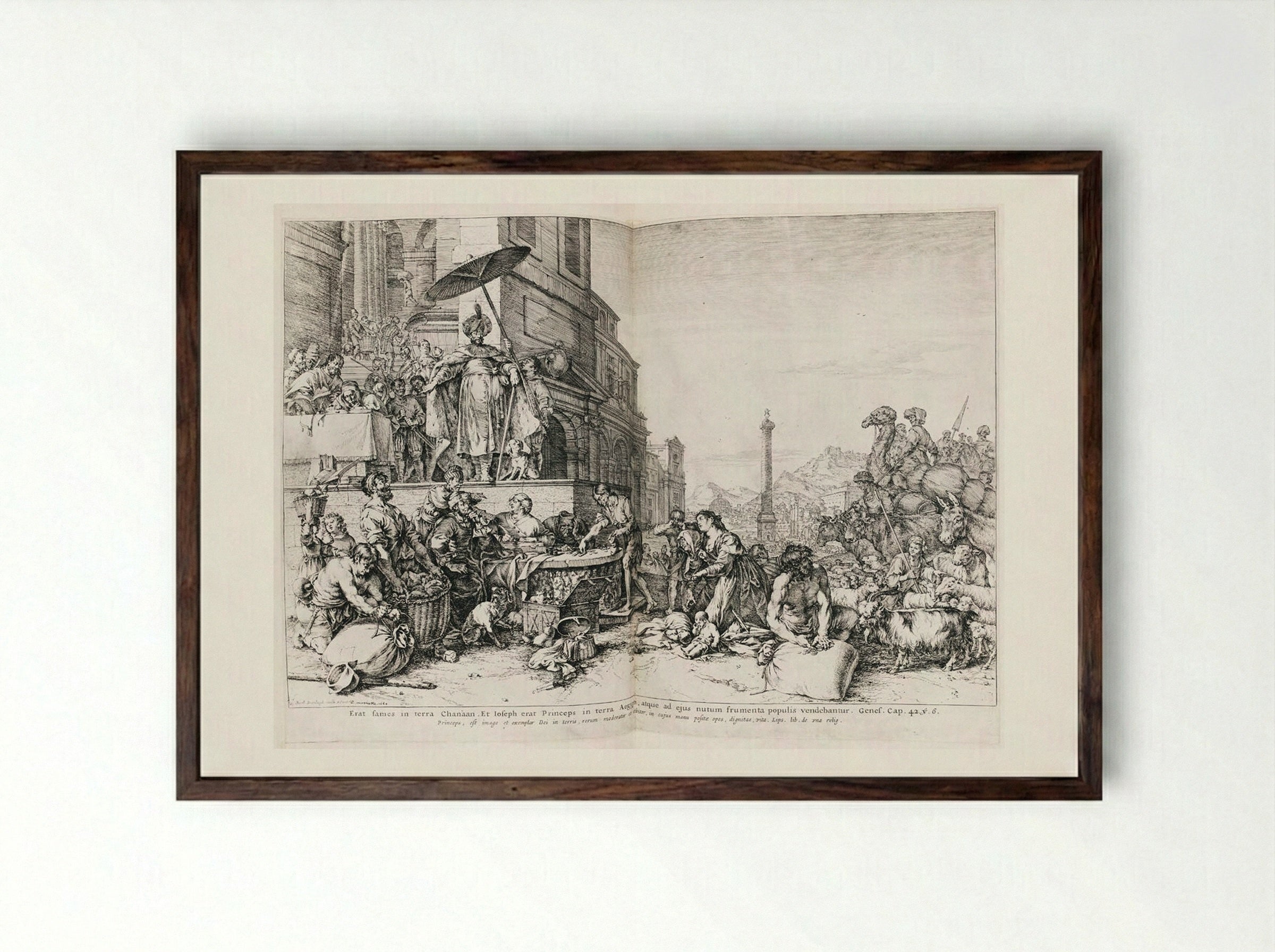 Joseph Distributing Grain in Egypt - Jan de Bisschop - Framed Print Dark Wood
