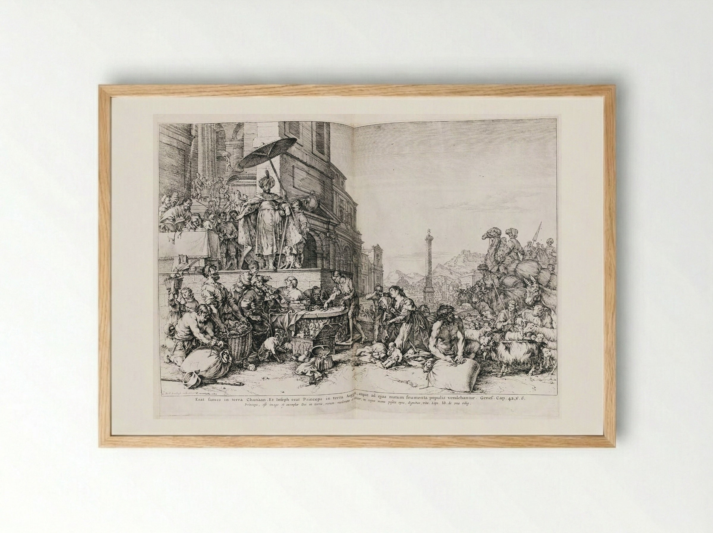 Joseph Distributing Grain in Egypt - Jan de Bisschop - Framed Print Wood