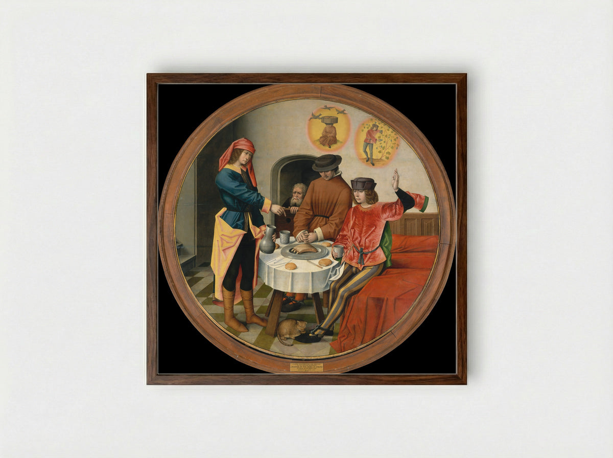 Joseph Interpreting the Dreams of His Fellow Prisoners - Master of the Story of Joseph - Framed Print Dark Wood