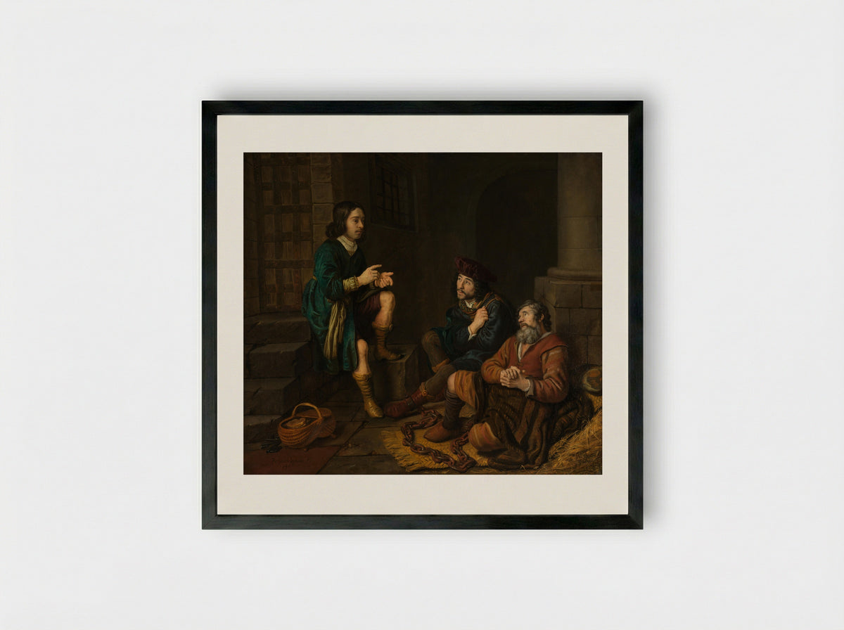 Joseph Interpreting the Dreams of the Baker and the Butler - Jan Victors - Framed Print Black