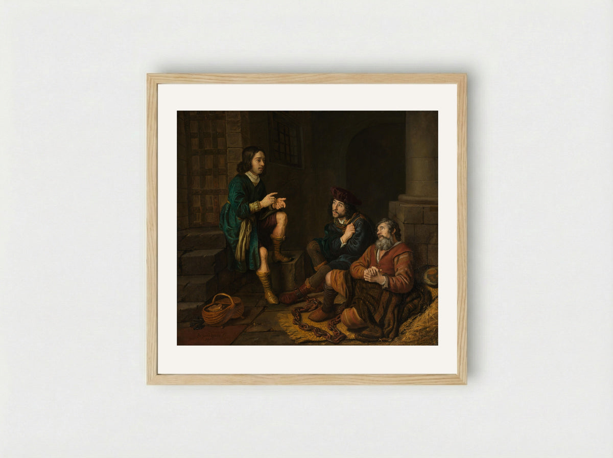 Joseph Interpreting the Dreams of the Baker and the Butler - Jan Victors - Framed Print Wood