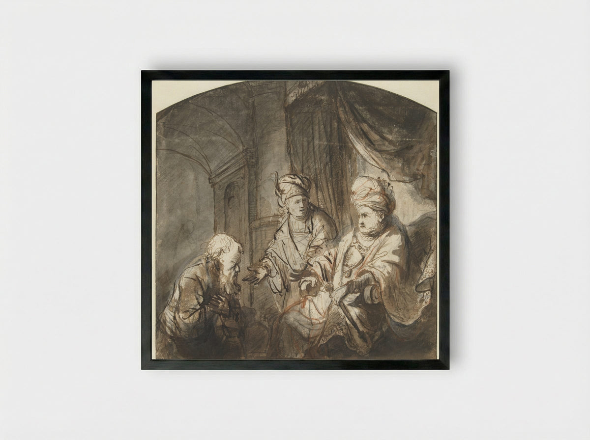 Joseph Presenting His Father to Pharaoh - Ferdinand Bol - Framed Print Black
