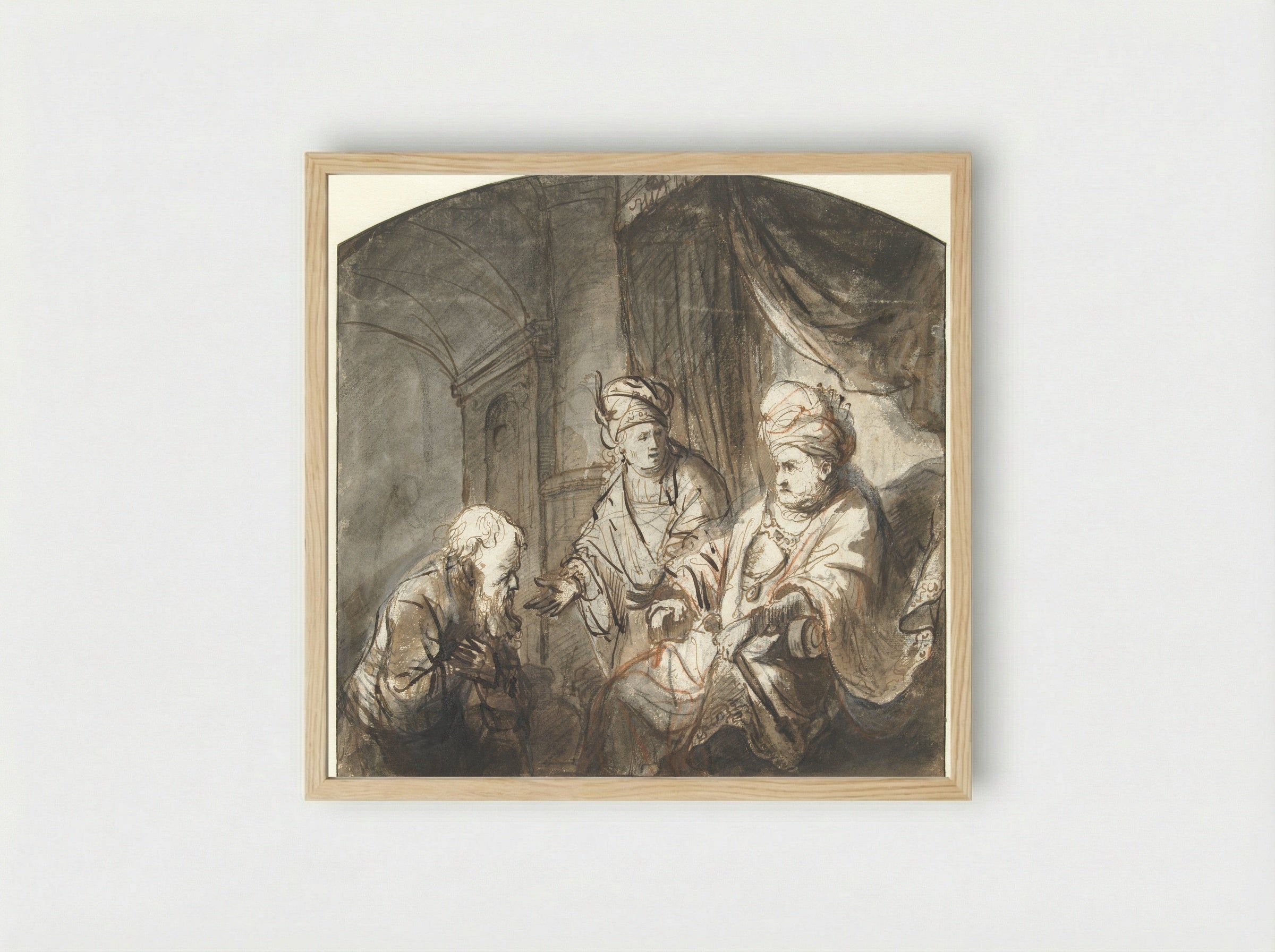 Joseph Presenting His Father to Pharaoh - Ferdinand Bol - Framed Print Wood