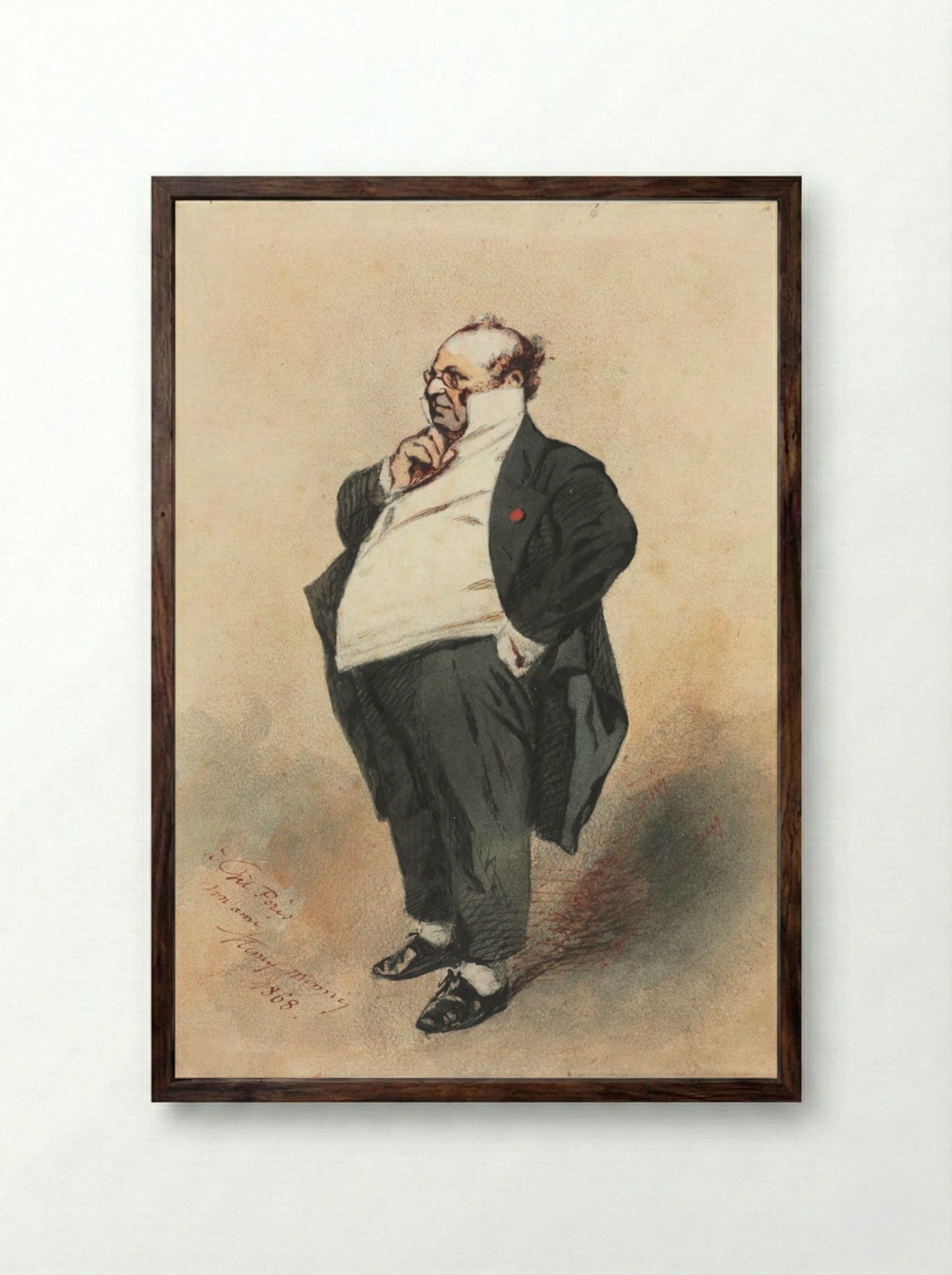 Joseph Prud'homme Standing - Henry Bonaventure Monnier - Framed Print Dark Wood