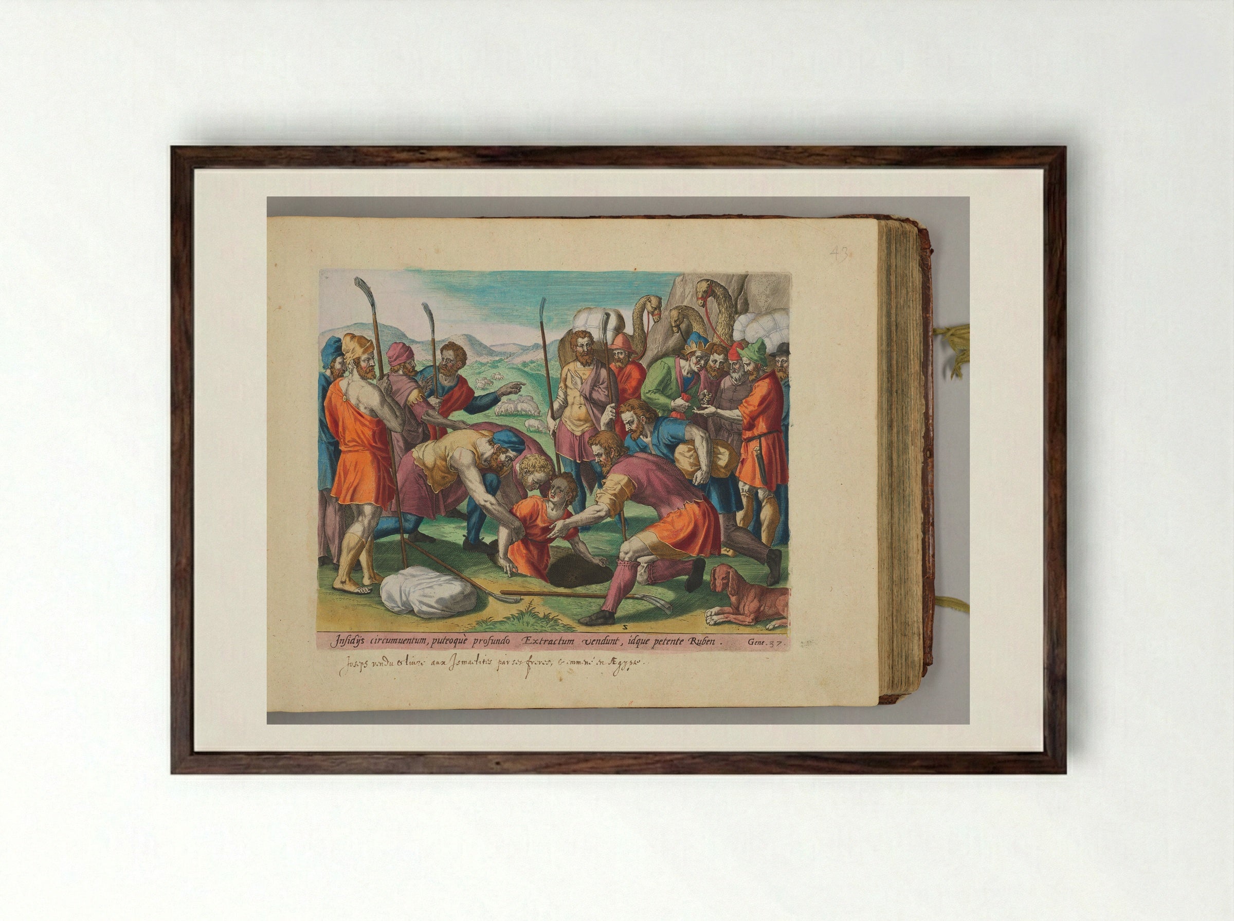 Joseph Sold by His Brothers - Johann Sadeler I - Framed Print Dark Wood
