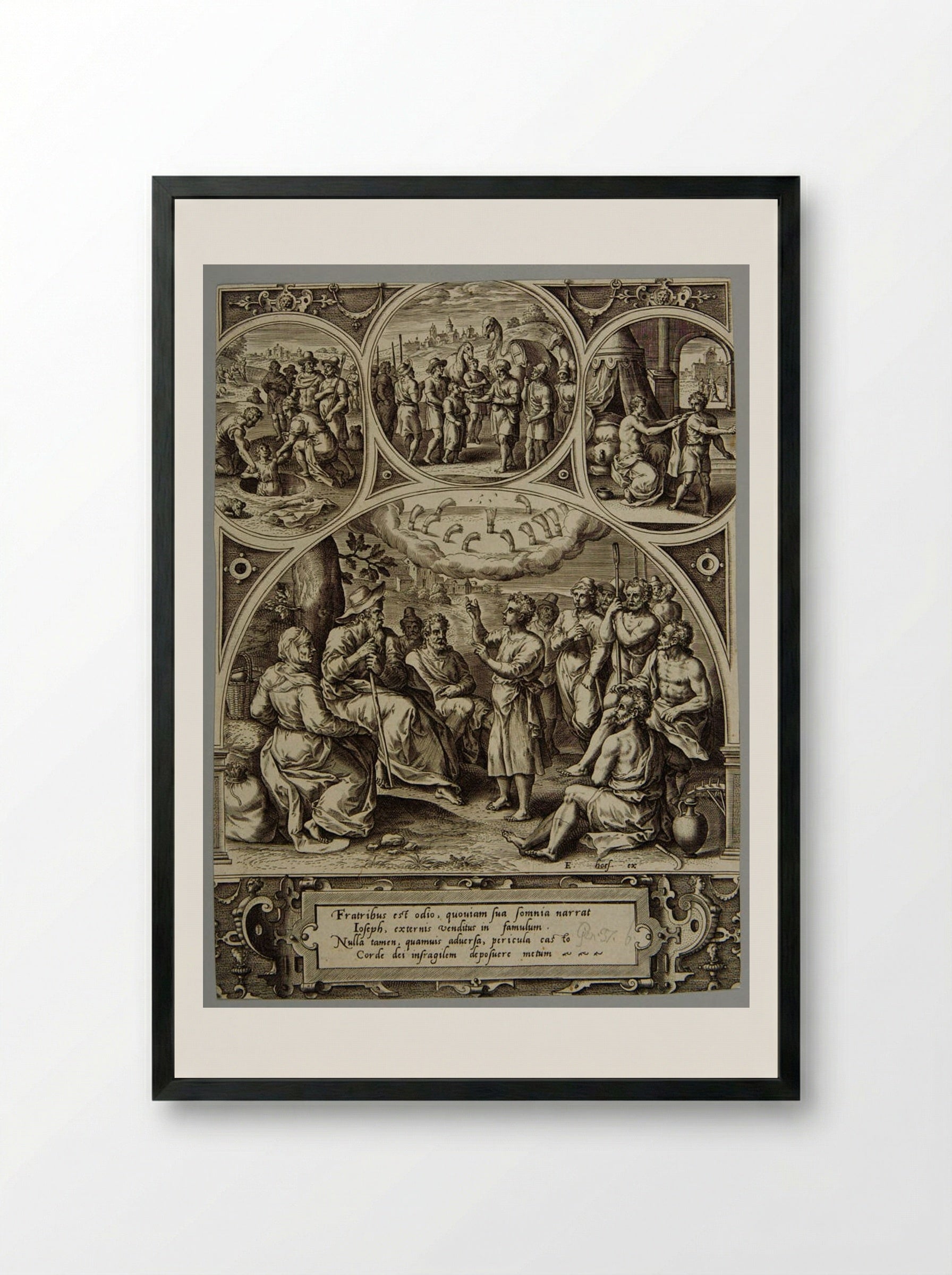 Joseph Telling His Dream - Adriaen Collaert - Framed Print Black