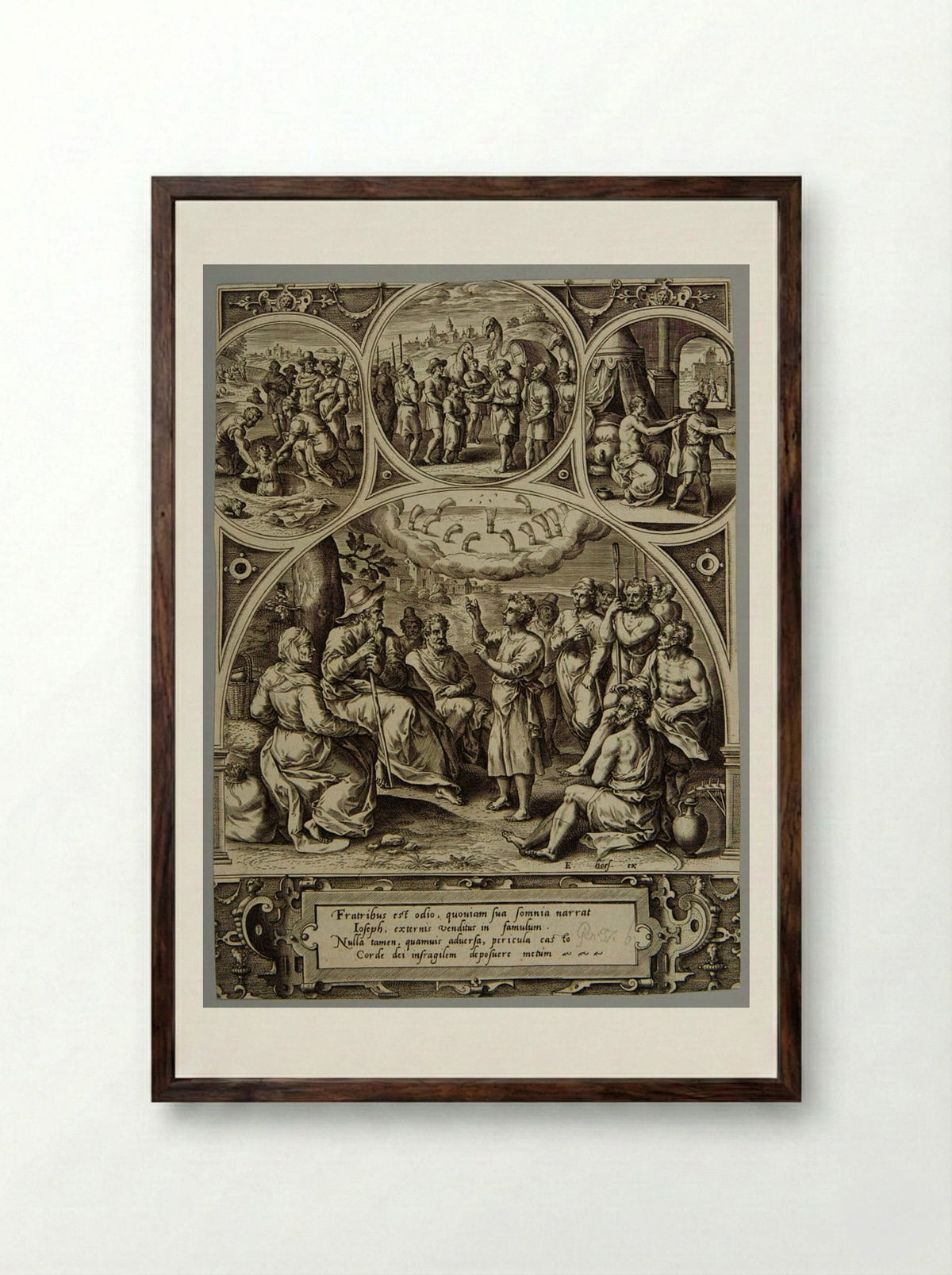 Joseph Telling His Dream - Adriaen Collaert - Framed Print Dark Wood