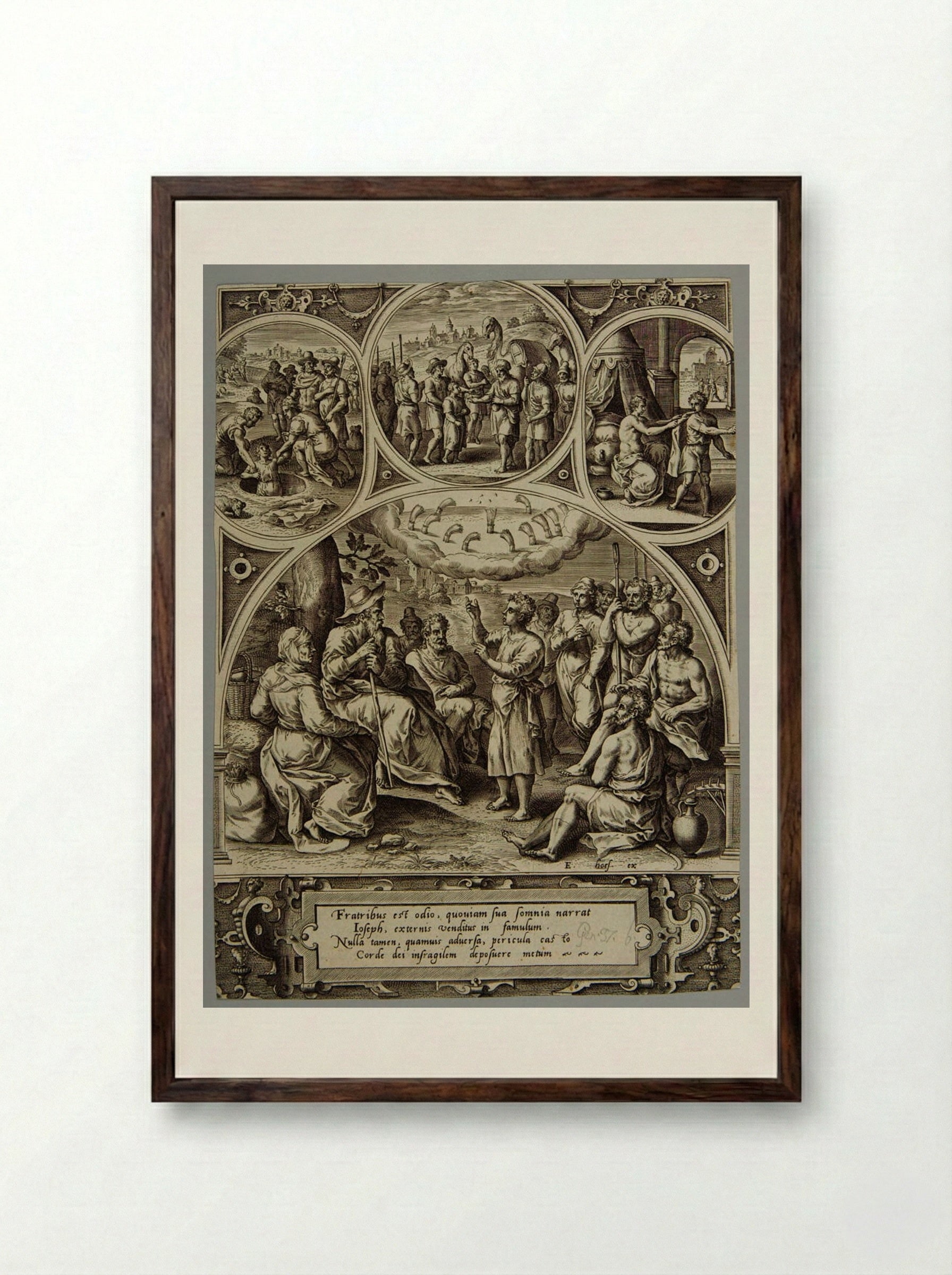 Joseph Telling His Dream - Adriaen Collaert - Framed Print Dark Wood