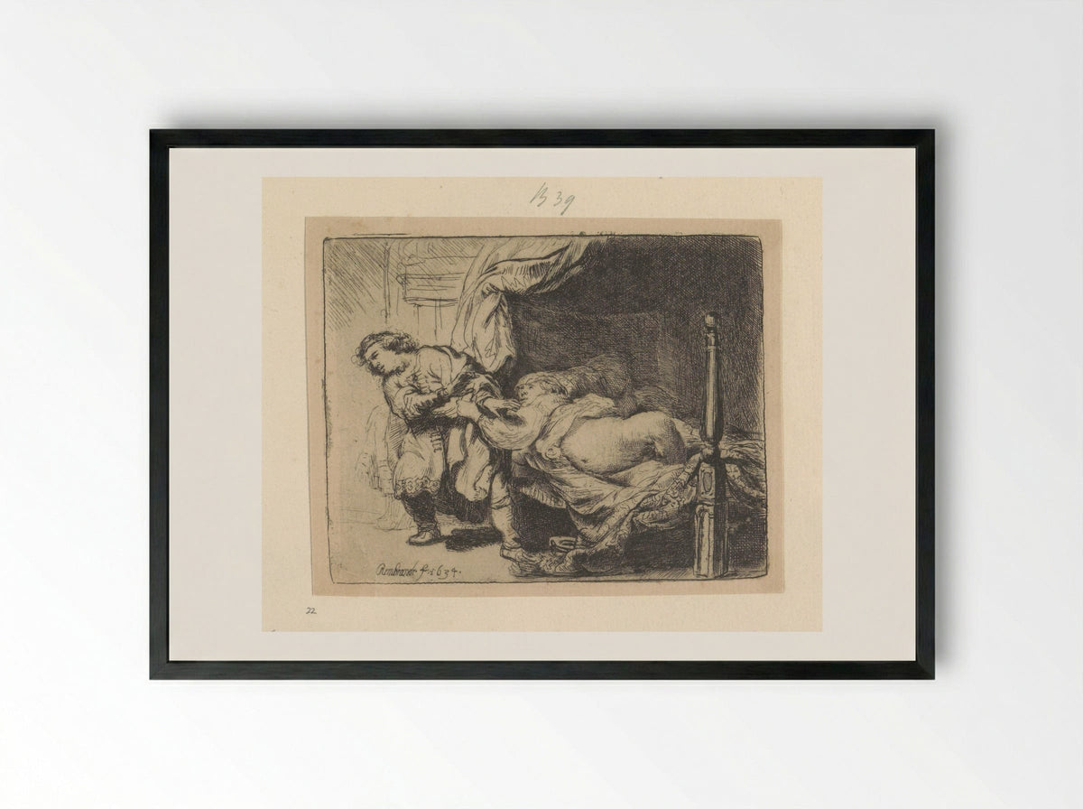 Joseph and Potiphar's Wife - Henry Louis Basan - Framed Print Black