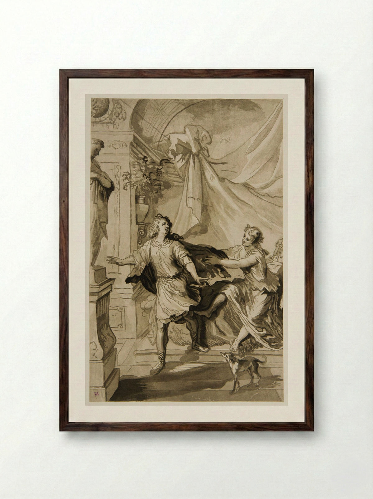 Joseph and Potiphar's Wife - Maria Catharina Prestel - Framed Print Dark Wood