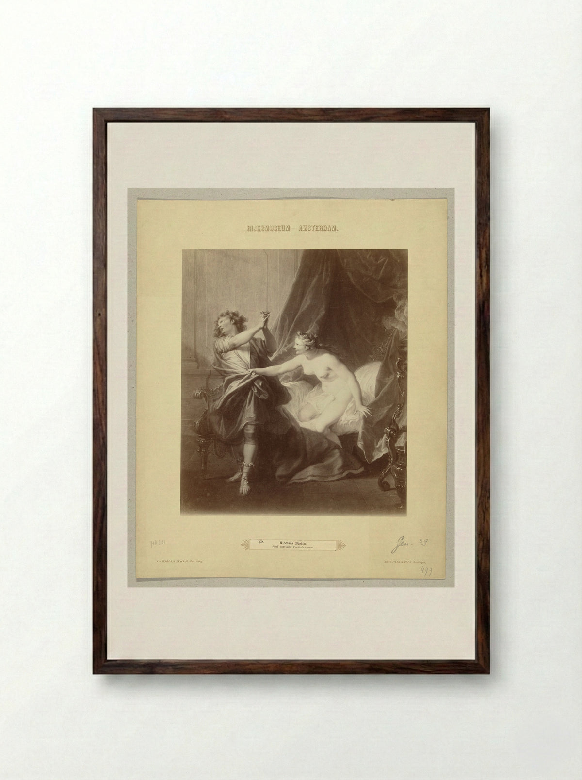 Joseph and Potiphar's Wife - Nicolas Bertin - Framed Print Dark Wood