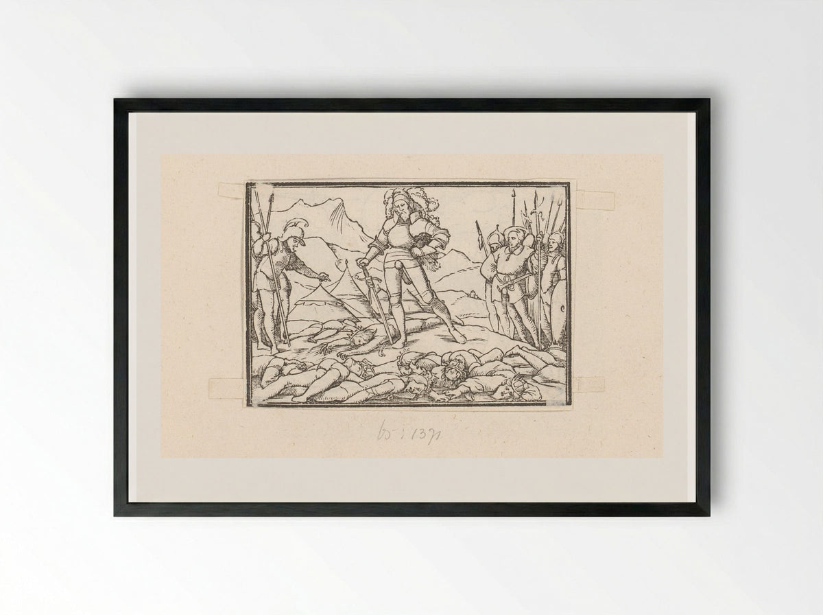 Joshua as Leader of the Israelites with the Bodies of the Defeated Kings - Veit Rudolf Specklin - Framed Print Black