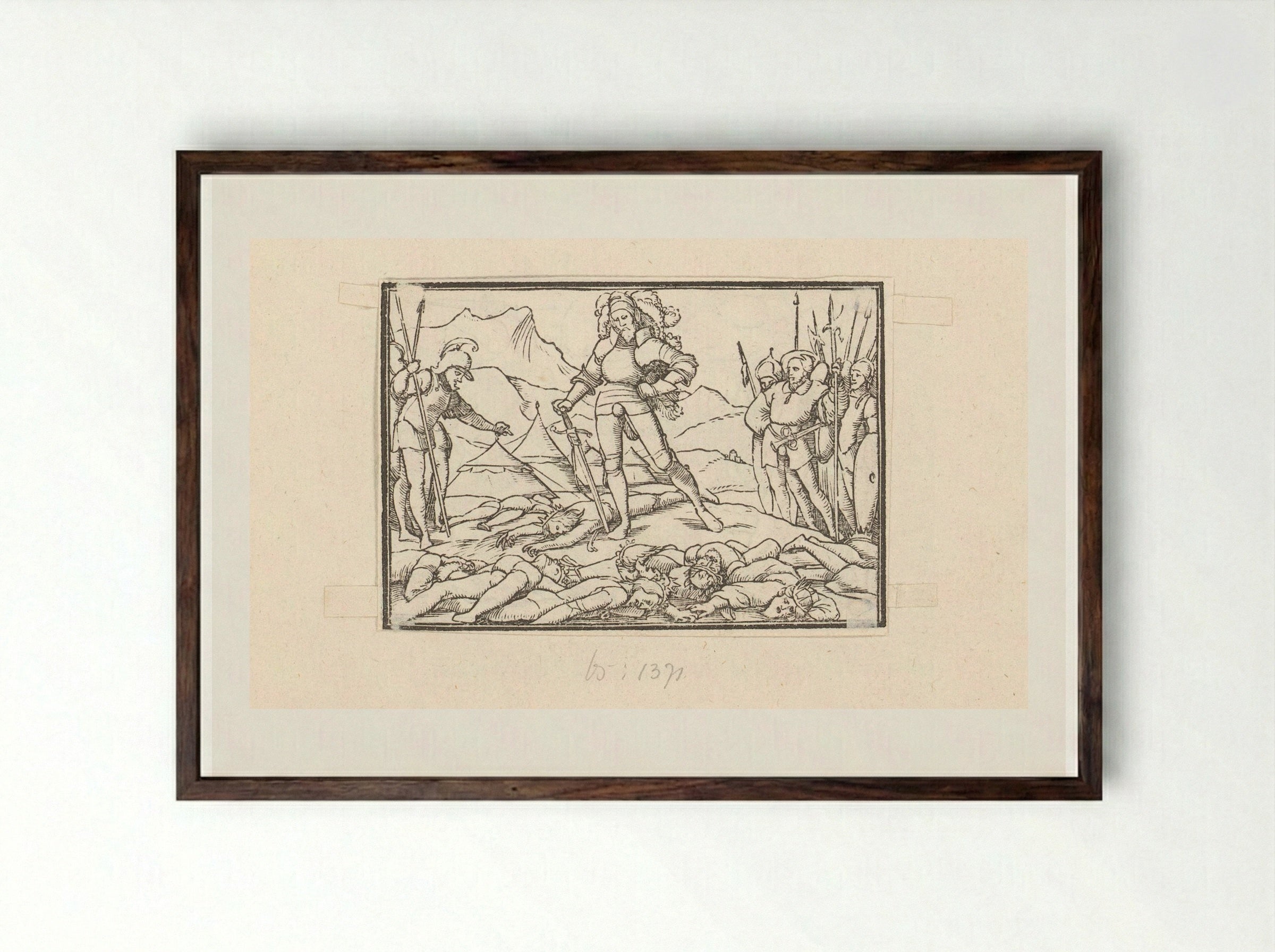 Joshua as Leader of the Israelites with the Bodies of the Defeated Kings - Veit Rudolf Specklin - Framed Print Dark Wood