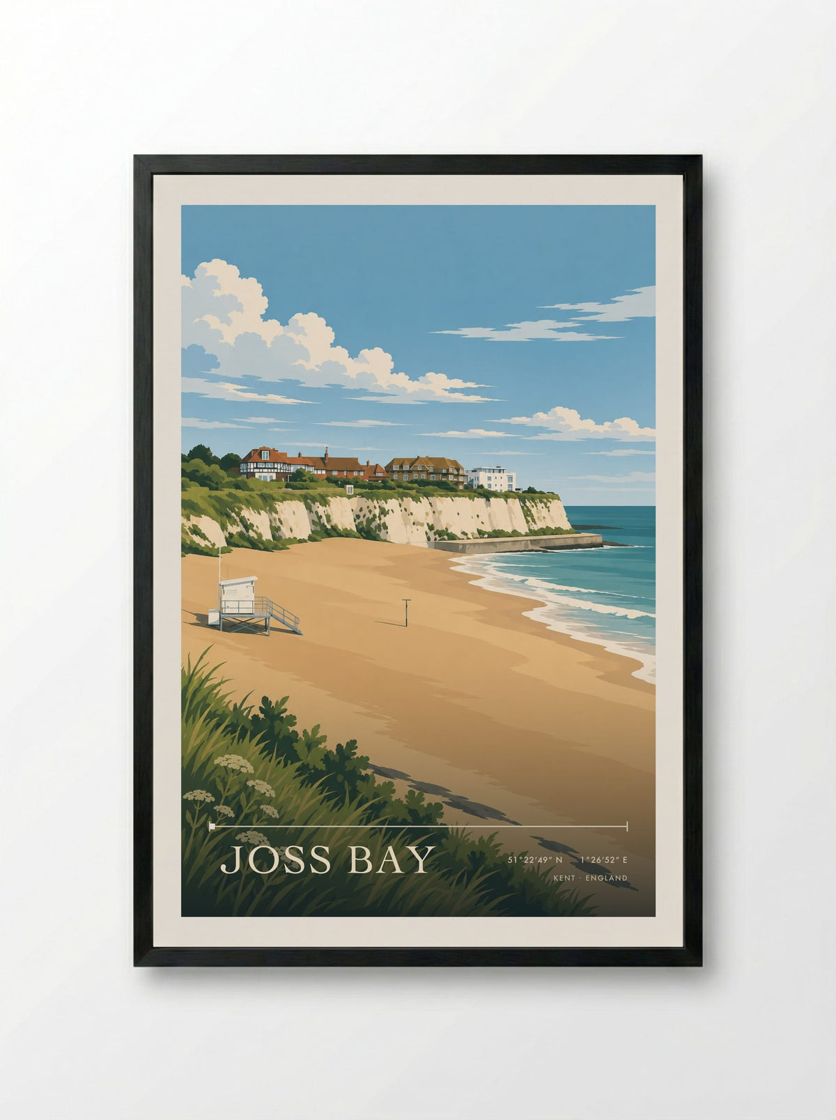 Joss Bay, Kent | Travel Poster - Framed Print Black