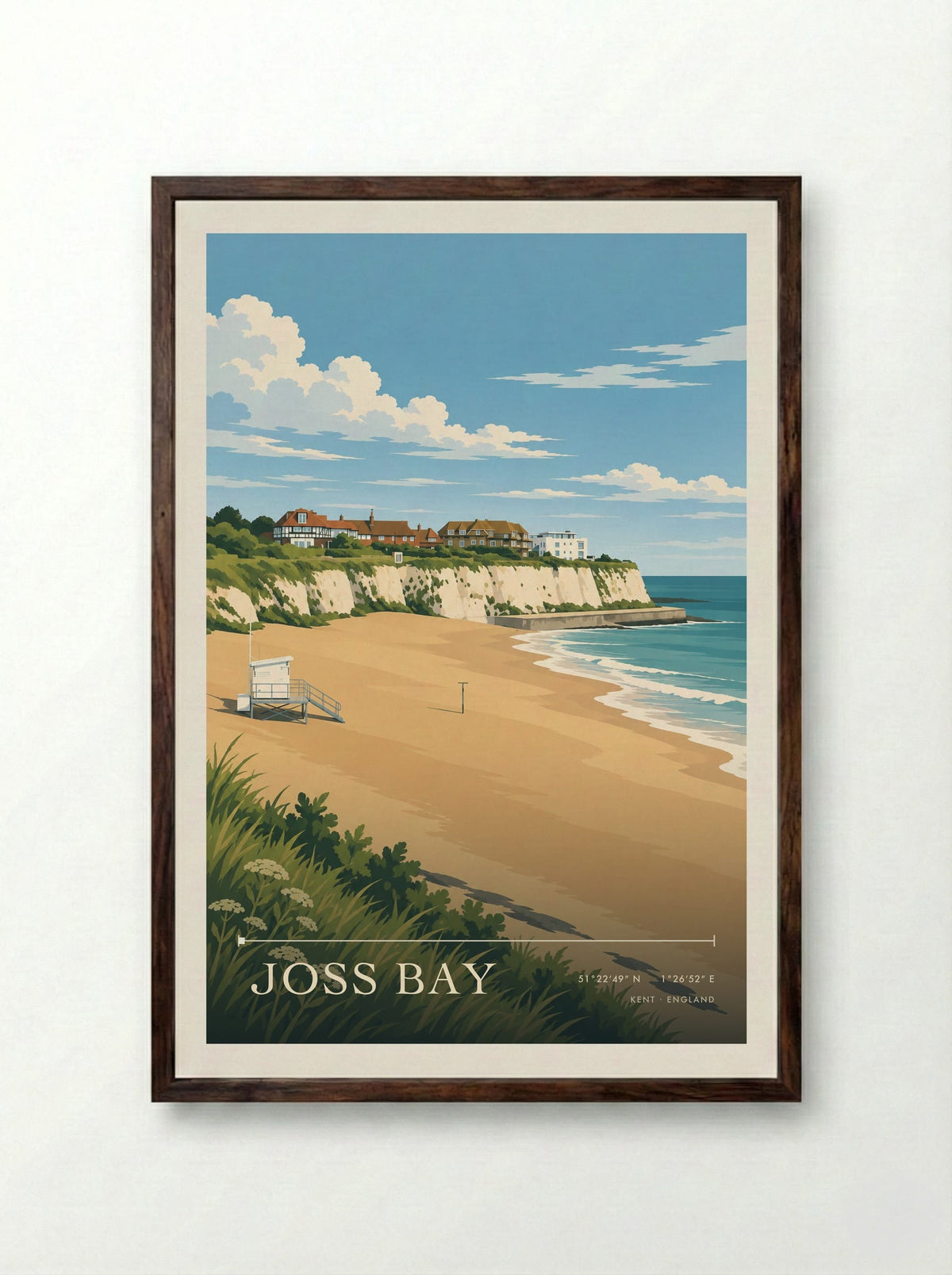 Joss Bay, Kent | Travel Poster - Framed Print Dark Wood