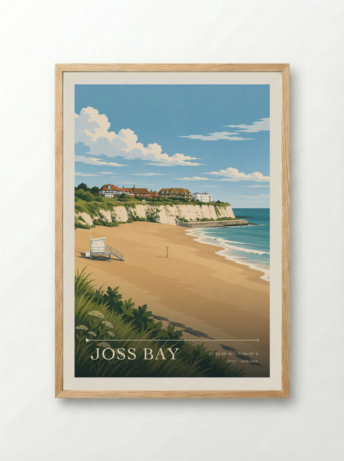 Joss Bay, Kent | Travel Poster - Framed Print Wood