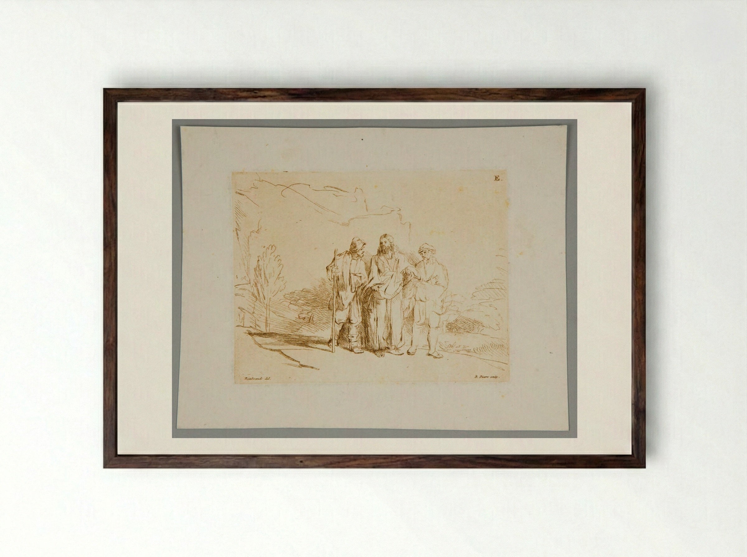 Journey to Emmaus - Bernard Picart - Framed Print Dark Wood