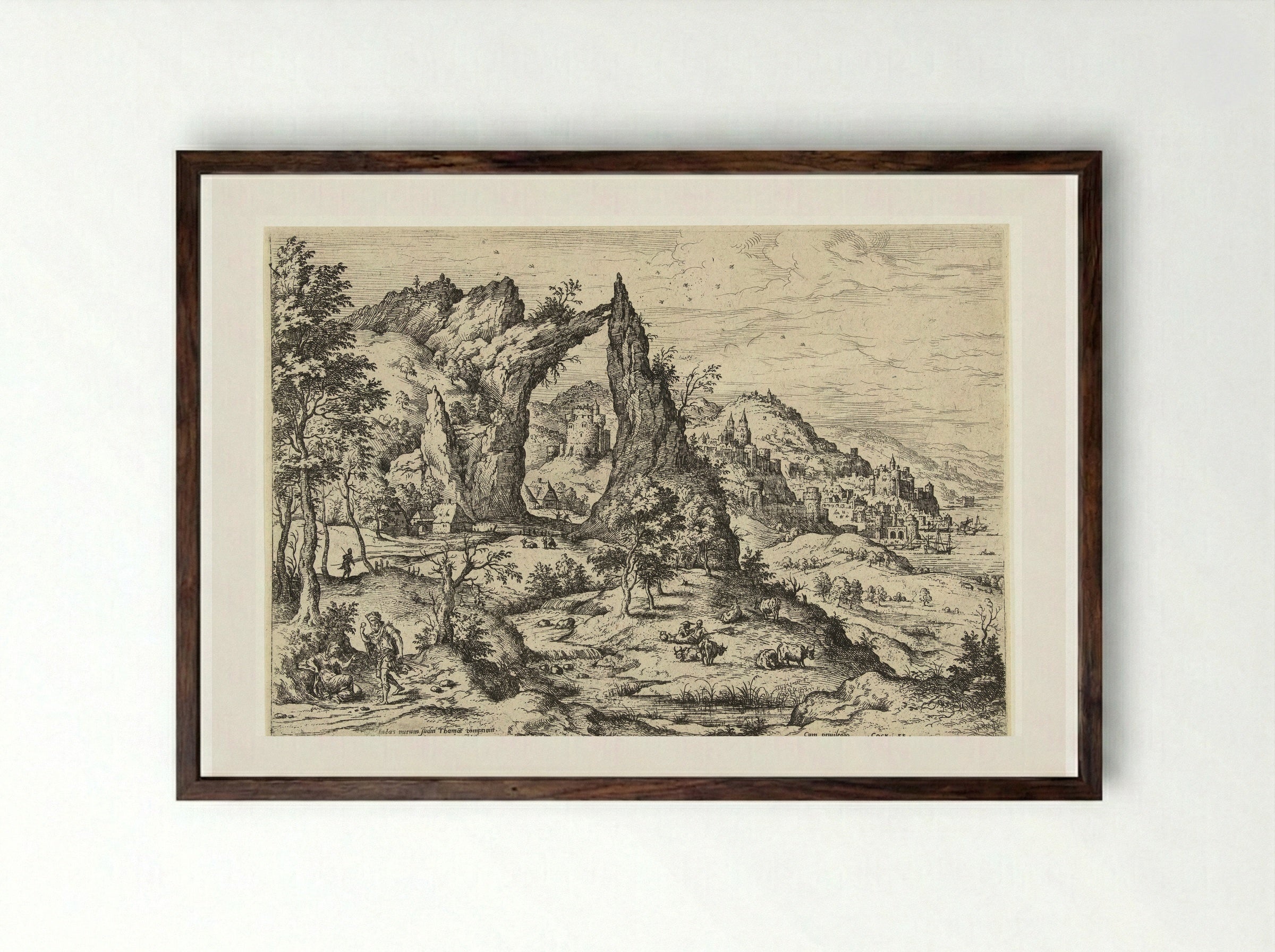 Juda and Tamar - Hieronymus Cock - Framed Print Dark Wood