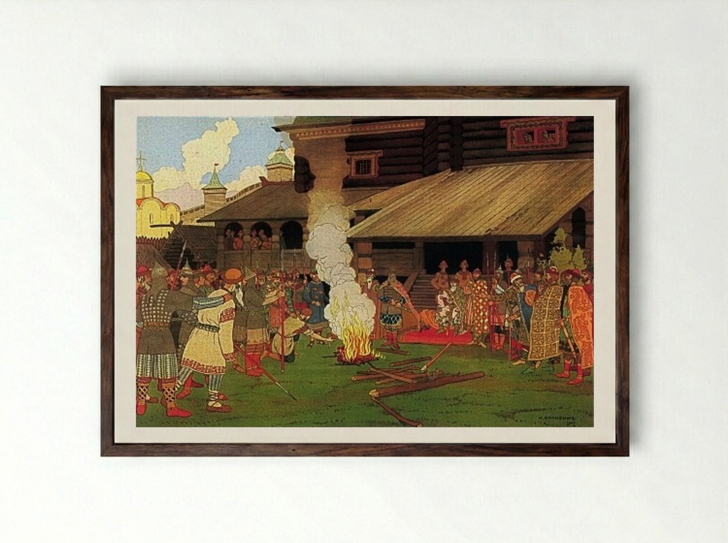 Judgment during the Russian Pravda - Ivan Bilibin - Framed Print Dark Wood