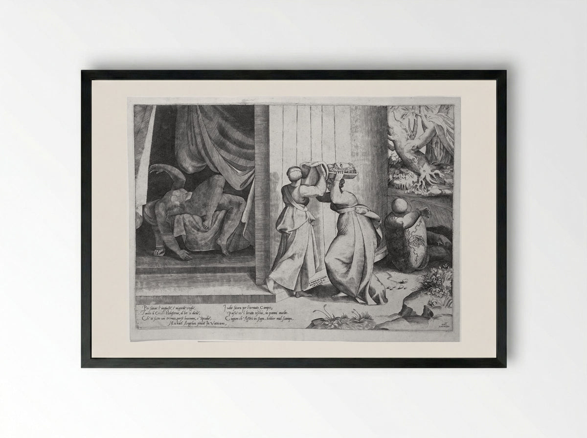 Judith Leaving the Tent of Holofernes - Giulio Bonasone - Framed Print Black