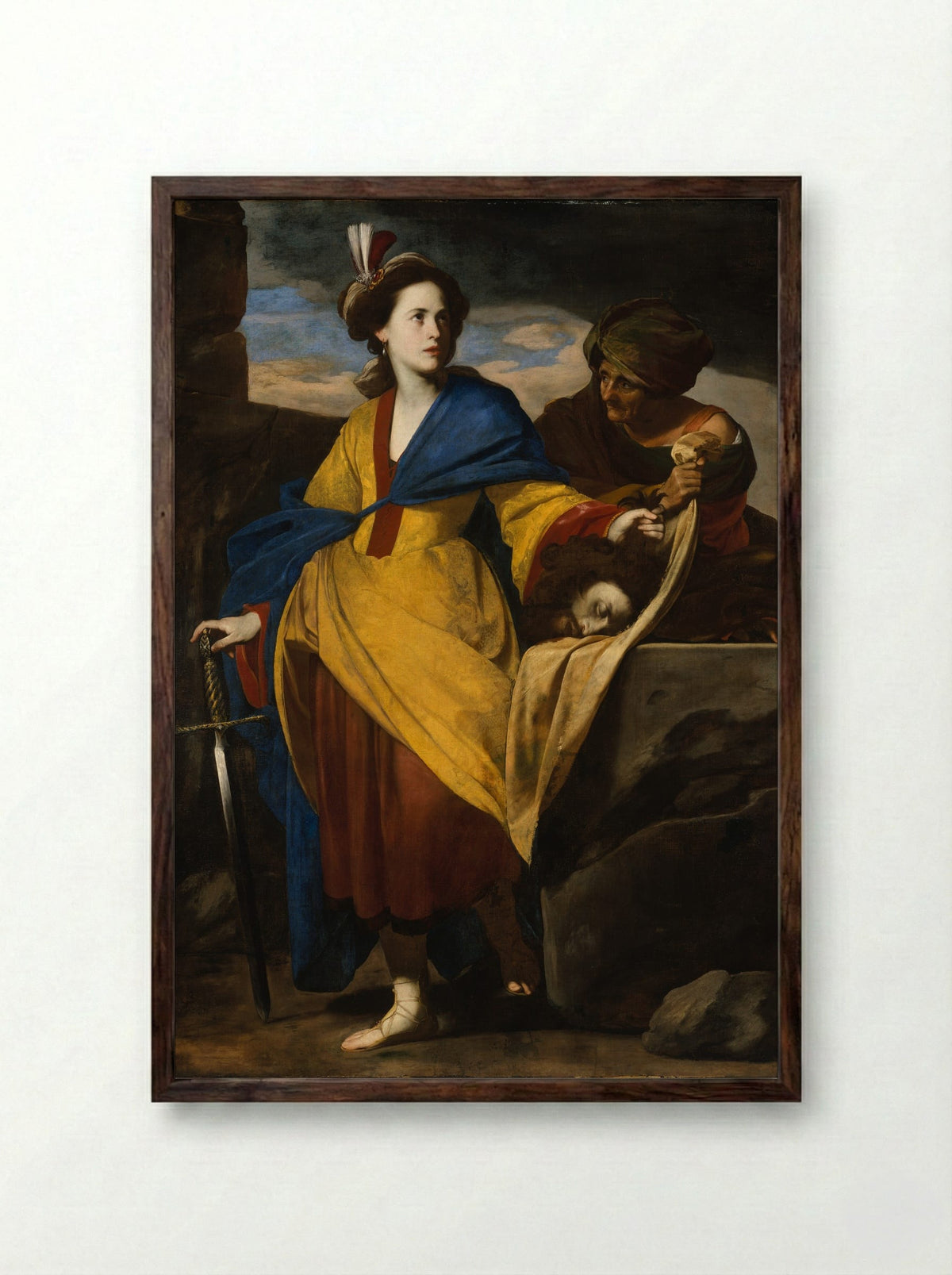 Judith with the Head of Holofernes - Massimo Stanzione - Framed Print Dark Wood