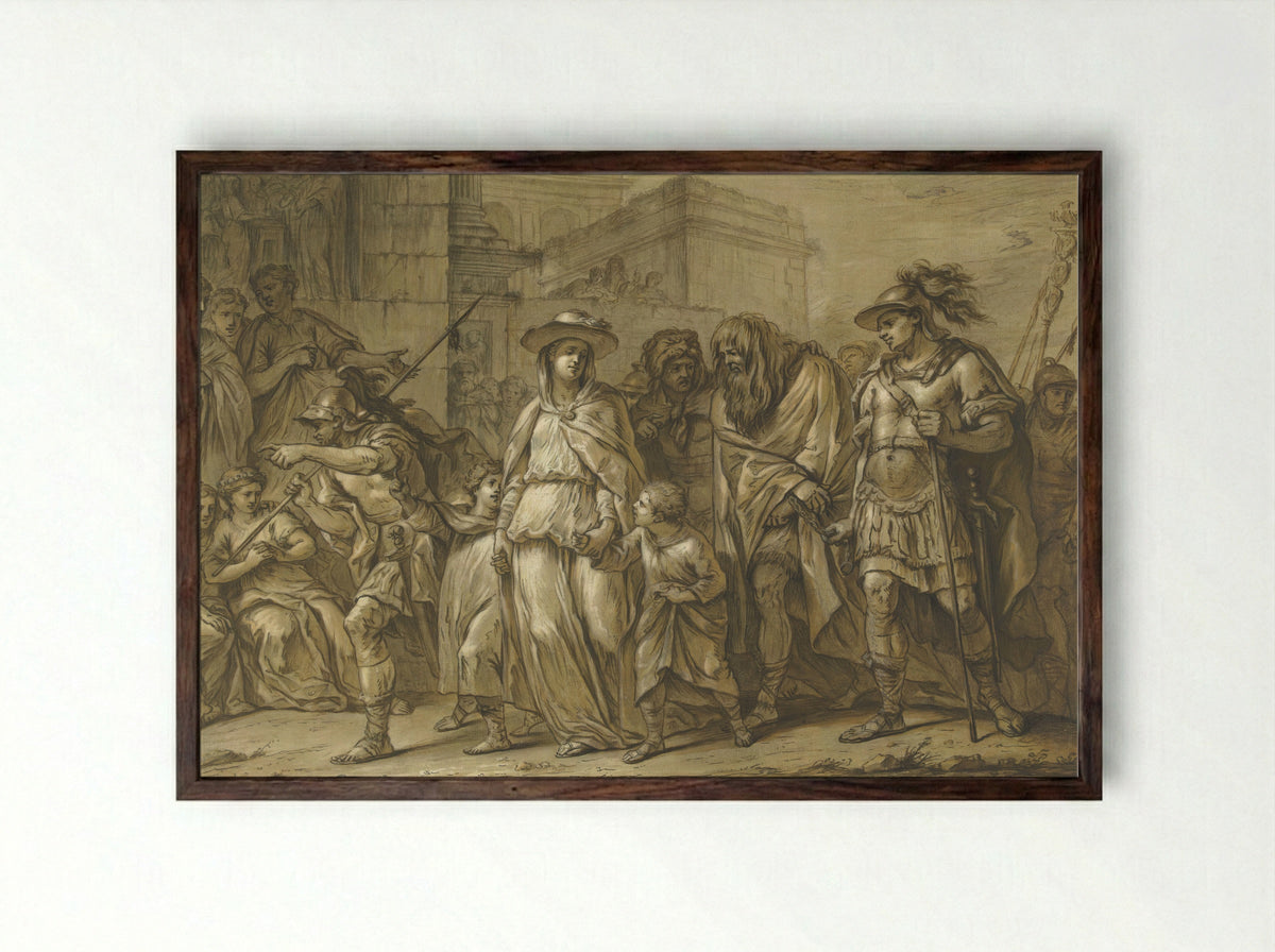 Julius Sabinus and Epponina Led as Prisoners to Rome - Blaise Nicolas Lesueur - Framed Print Dark Wood