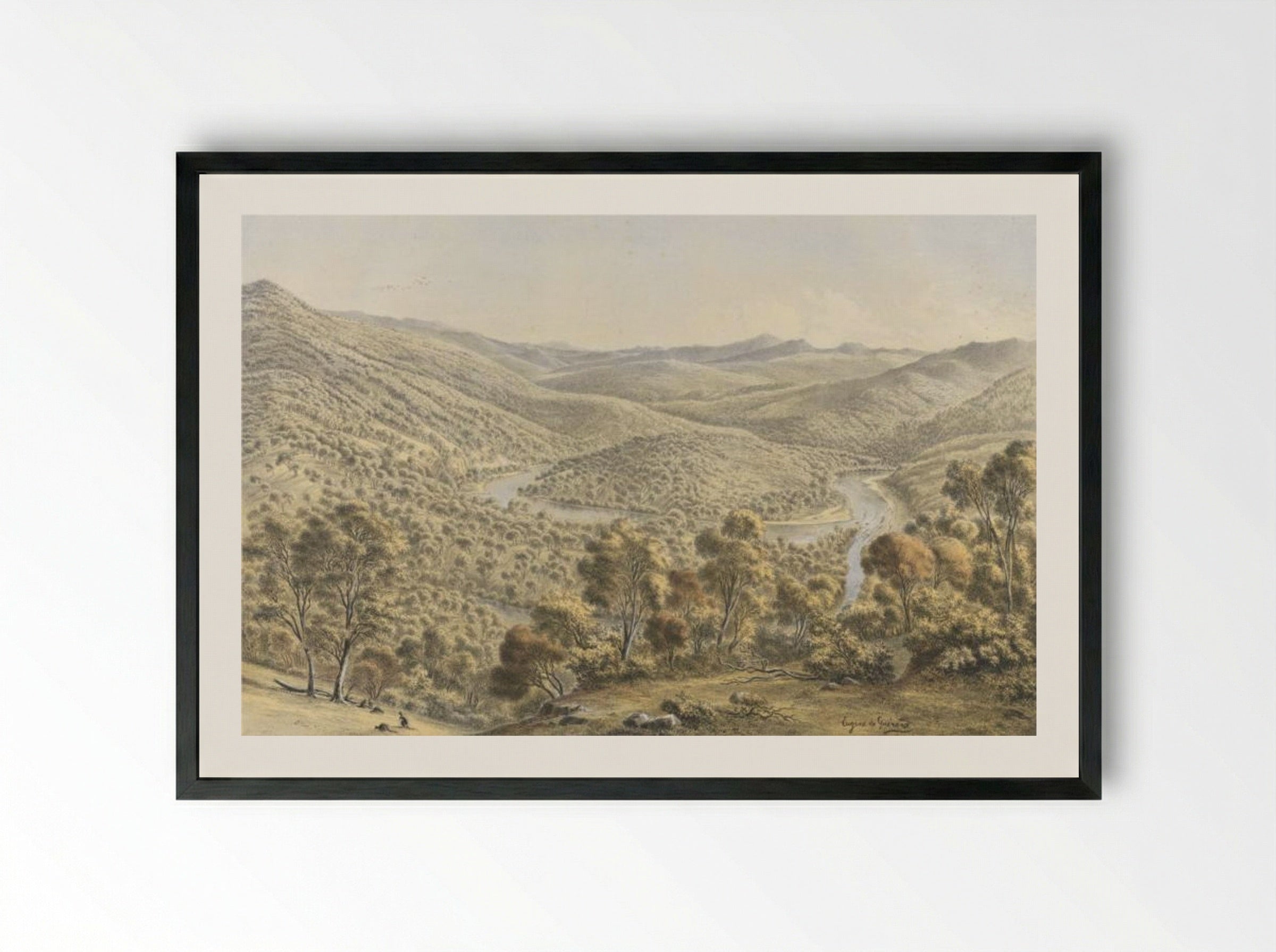 Junction of the Buchan and Snowy Rivers, Gippsland - Eugene von Guerard - Framed Print Black