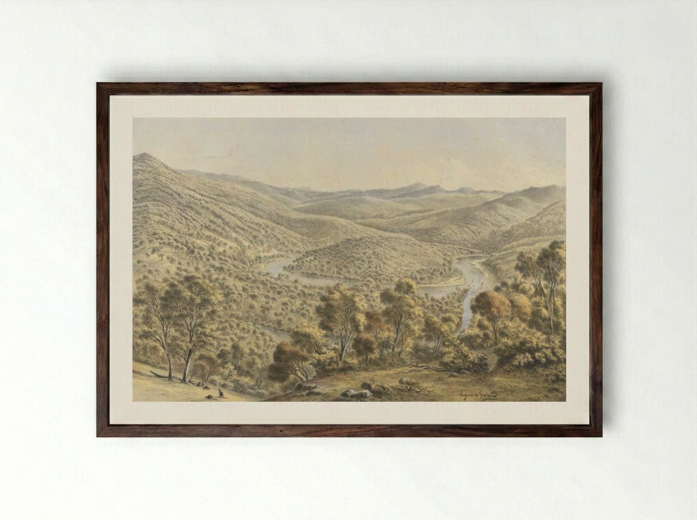 Junction of the Buchan and Snowy Rivers, Gippsland - Eugene von Guerard - Framed Print Dark Wood