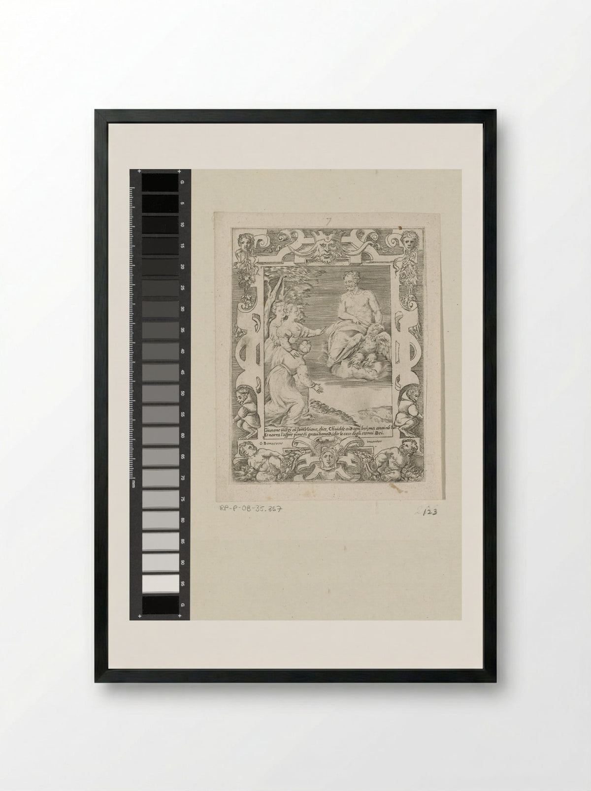 Juno Asking Jupiter to Help the Greeks - Giulio Bonasone - Framed Print Black