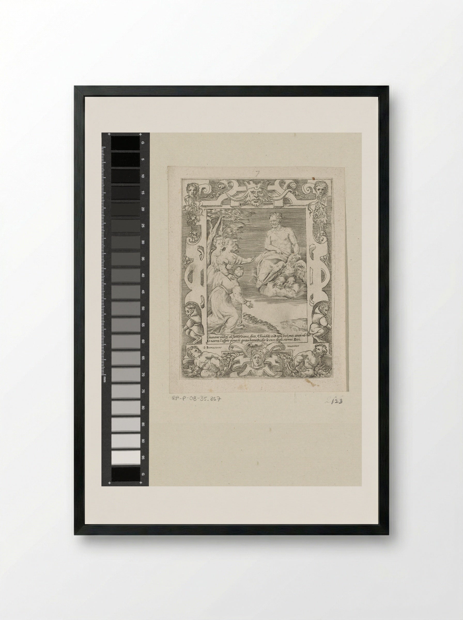 Juno Asking Jupiter to Help the Greeks - Giulio Bonasone - Framed Print Black