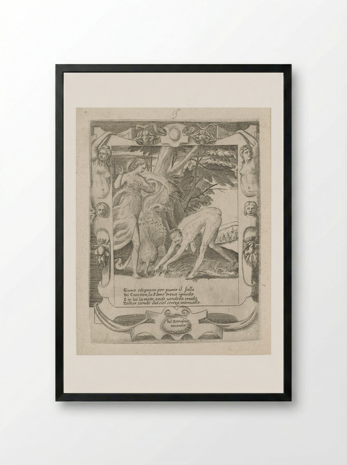 Juno Commands Famine to Afflict Erysichthon - Giulio Bonasone - Framed Print Black