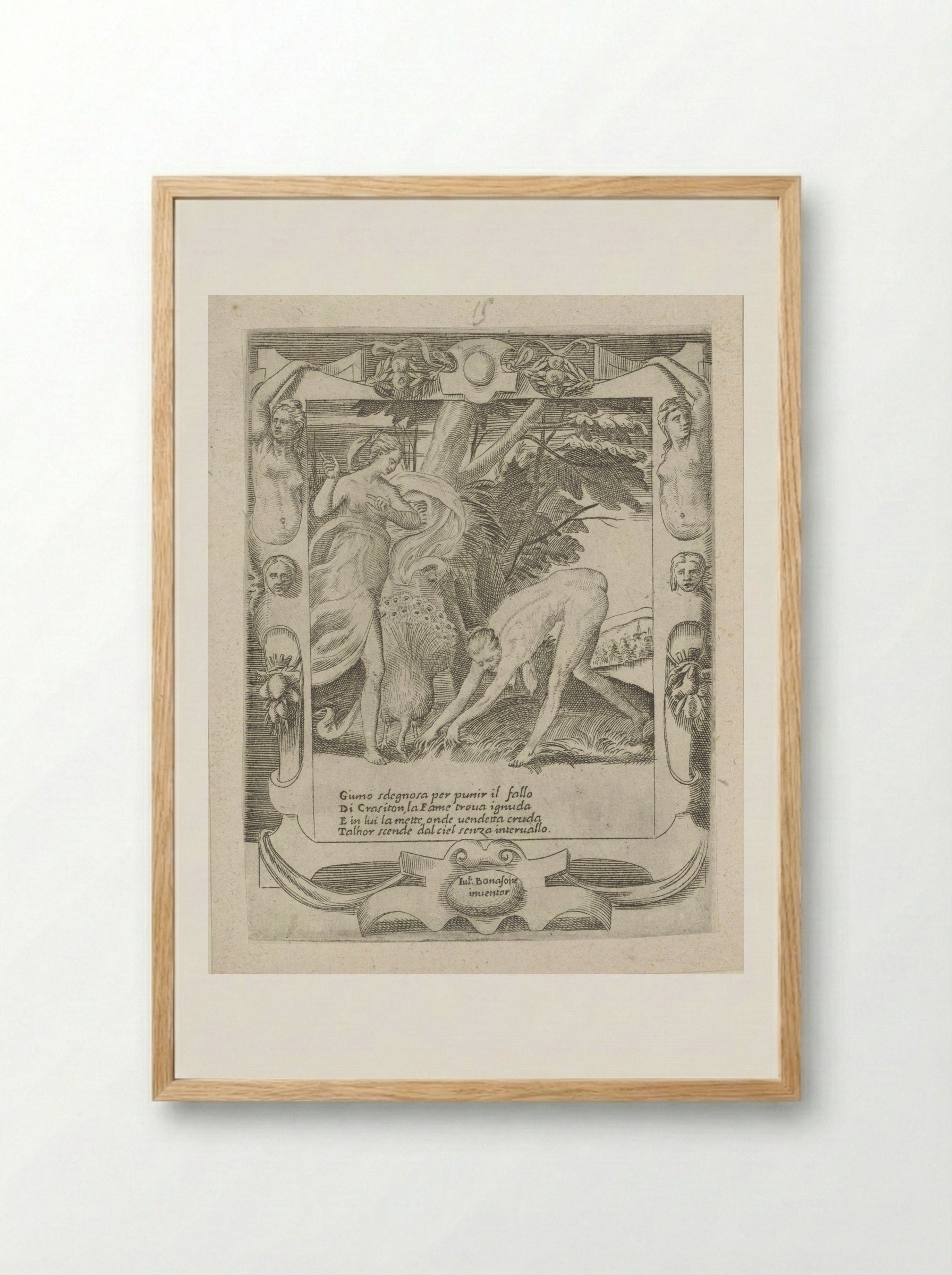 Juno Commands Famine to Afflict Erysichthon - Giulio Bonasone - Framed Print Wood