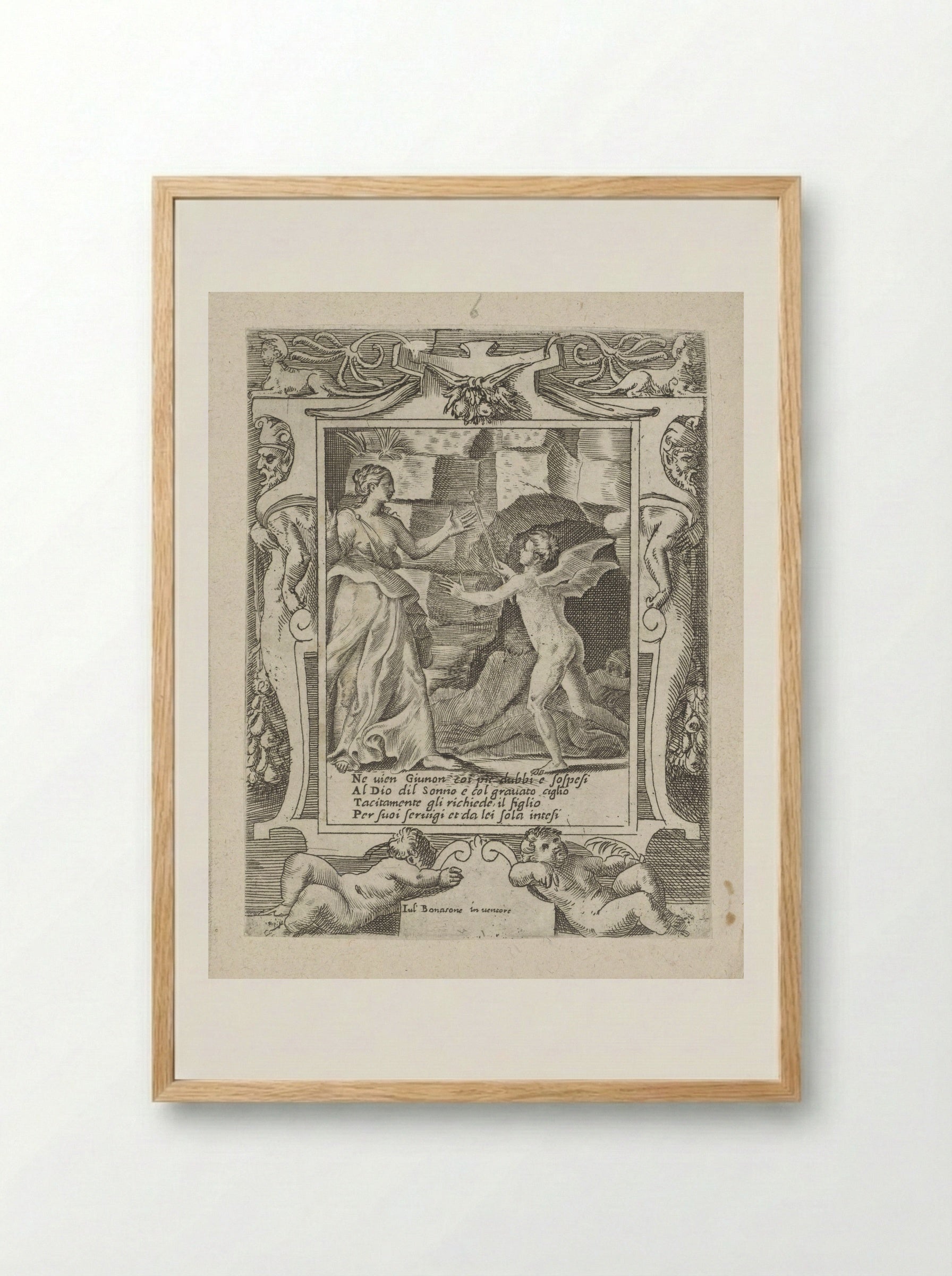 Juno Commands Sleep to Descend to Jupiter - Giulio Bonasone - Framed Print Wood