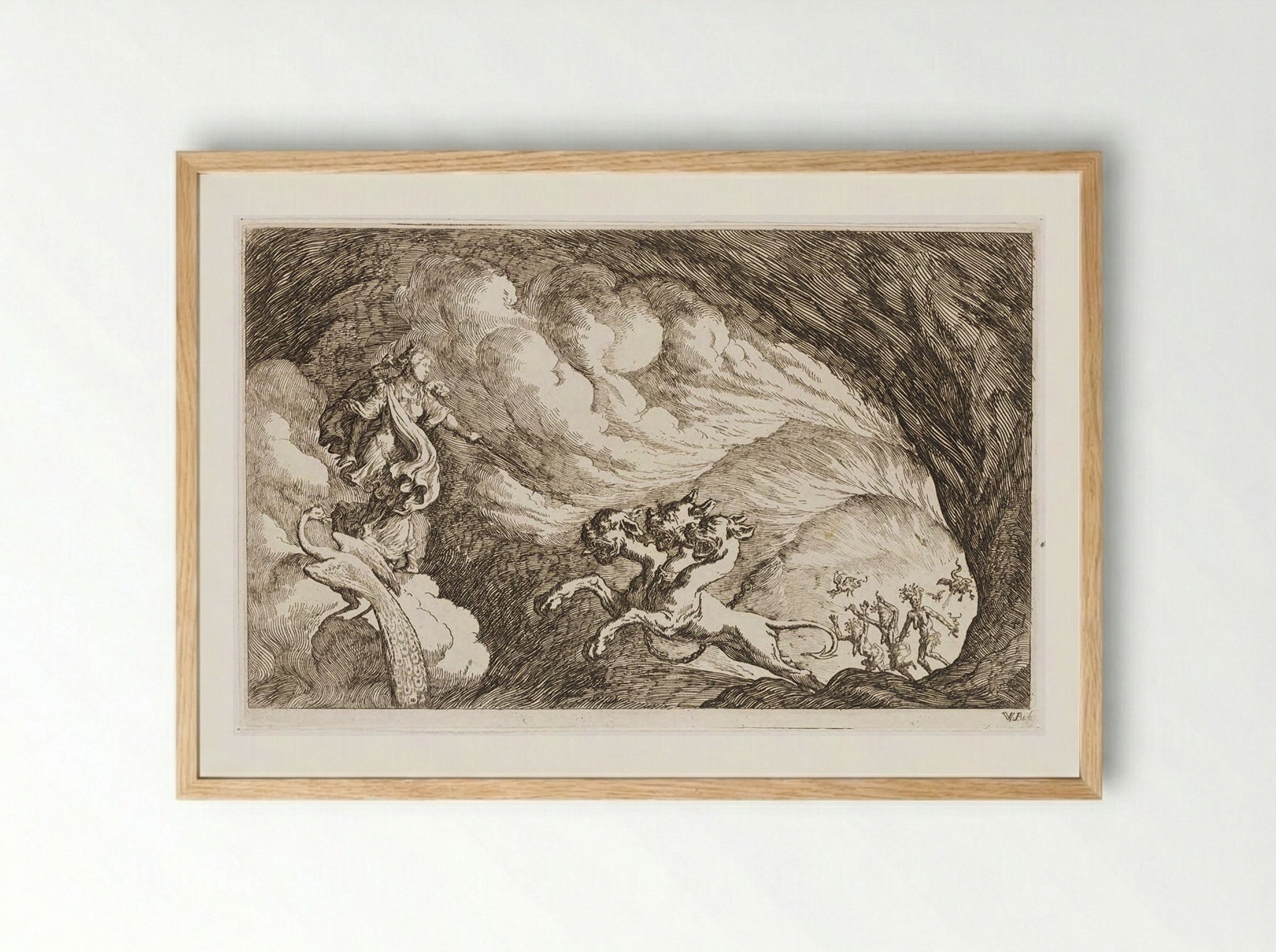 Juno Defies Cerberus and Enters Hades - Johann Wilhelm Baur - Framed Print Wood