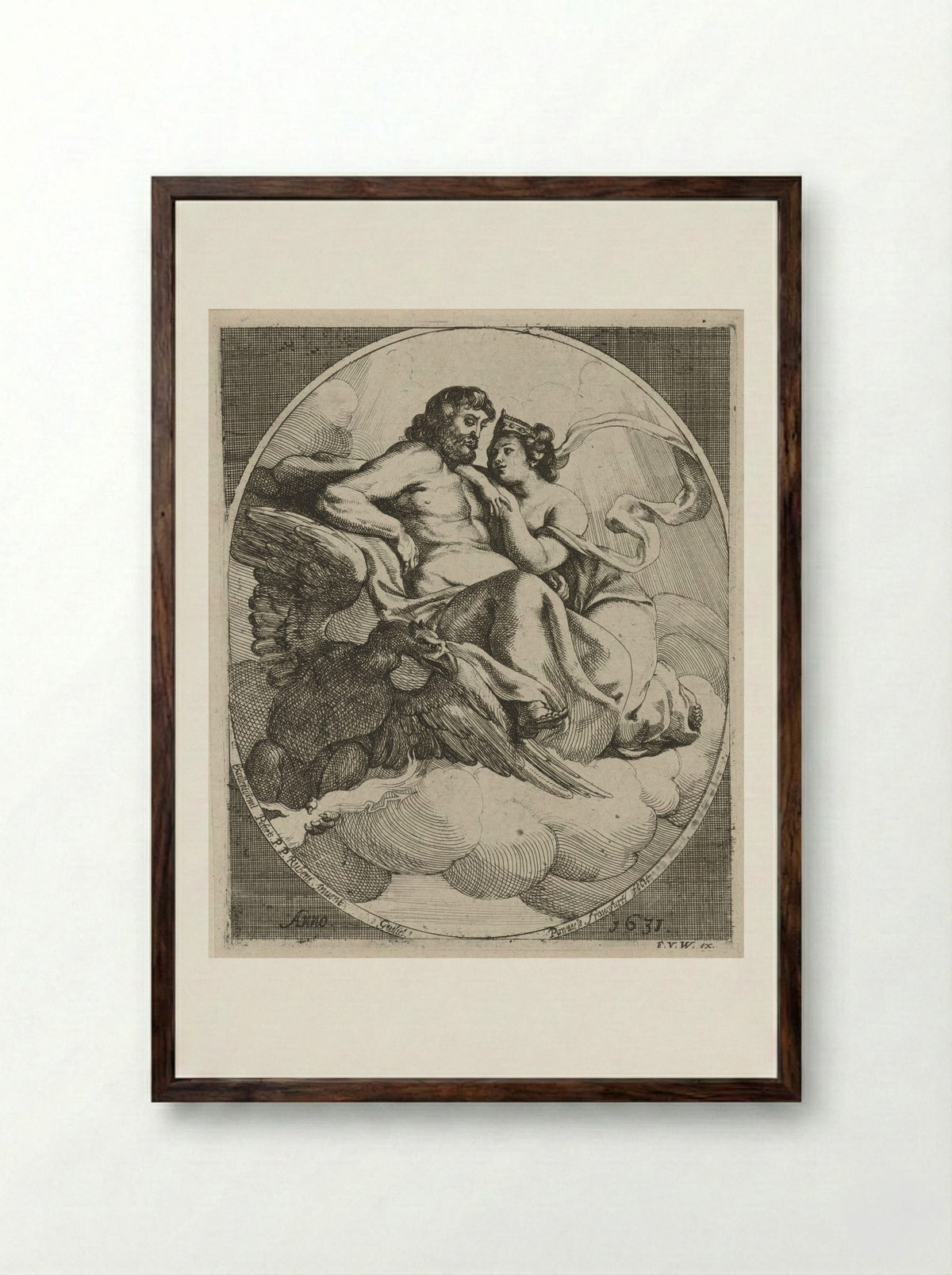 Juno Reclining on the Shoulder of Jupiter - Willem Panneels - Framed Print Dark Wood
