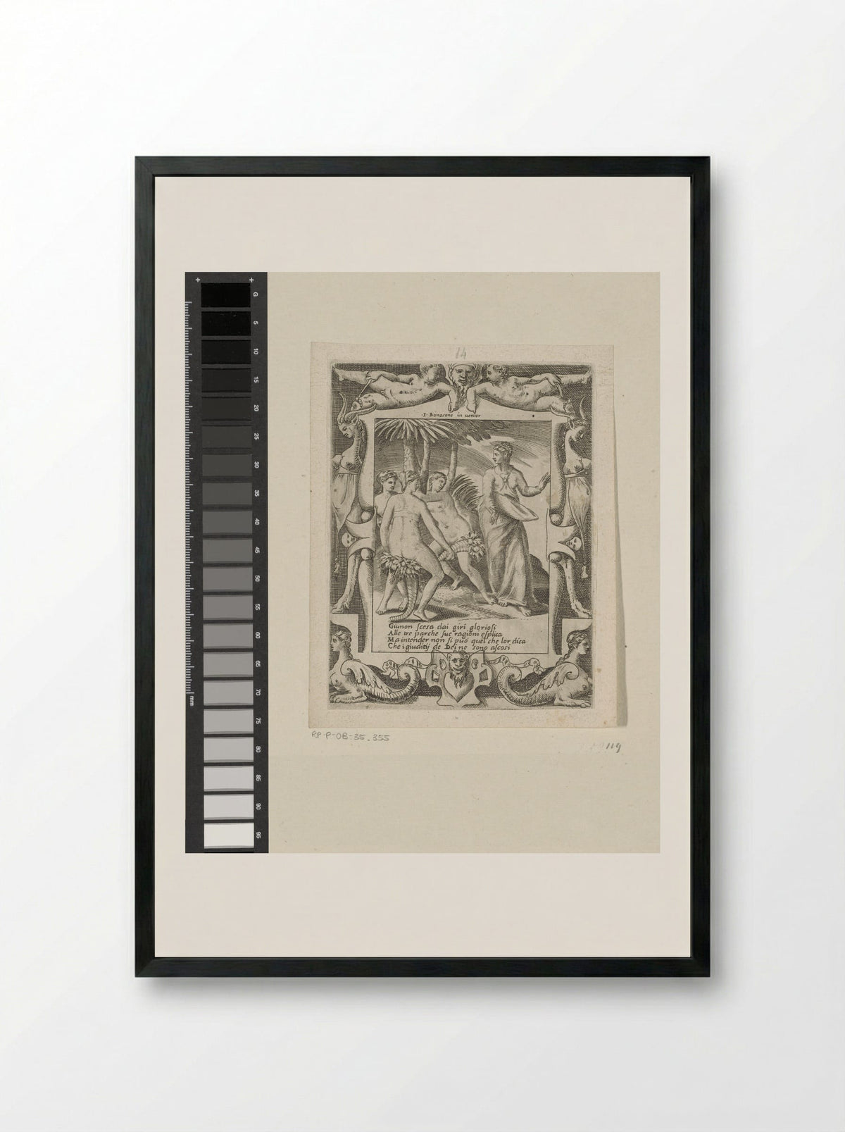 Juno Speaking to the Parcae - Giulio Bonasone - Framed Print Black