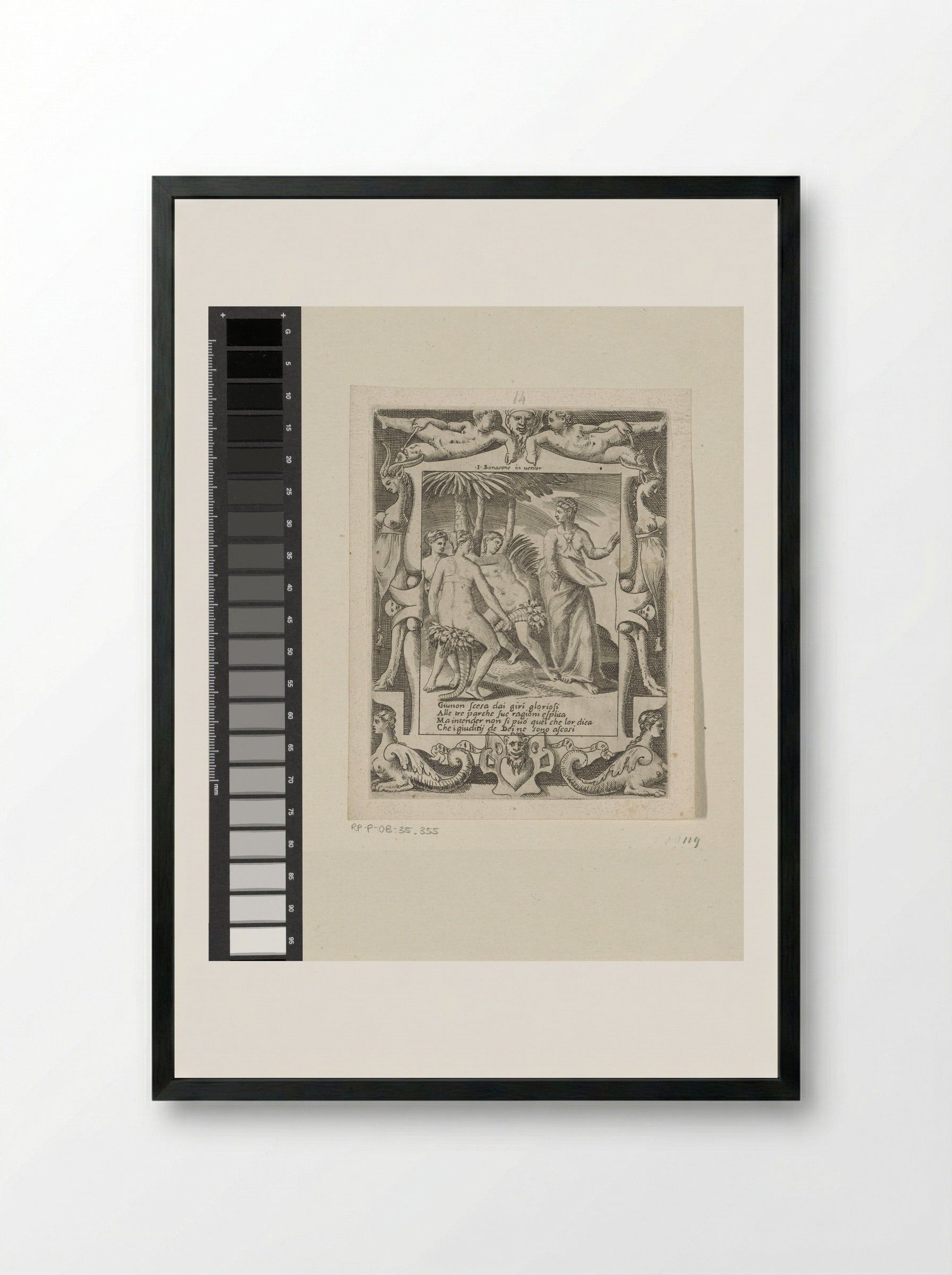 Juno Speaking to the Parcae - Giulio Bonasone - Framed Print Black