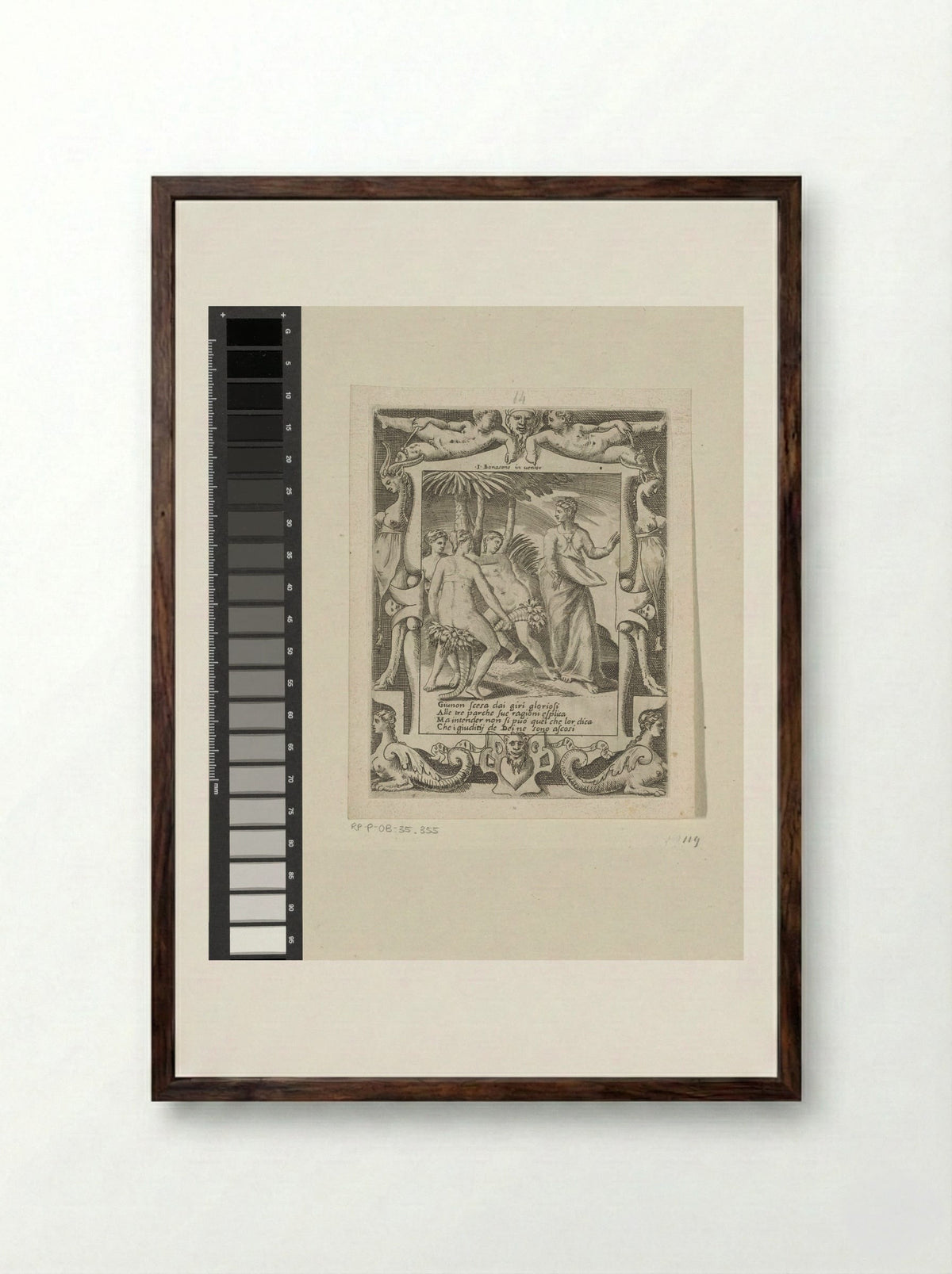 Juno Speaking to the Parcae - Giulio Bonasone - Framed Print Dark Wood