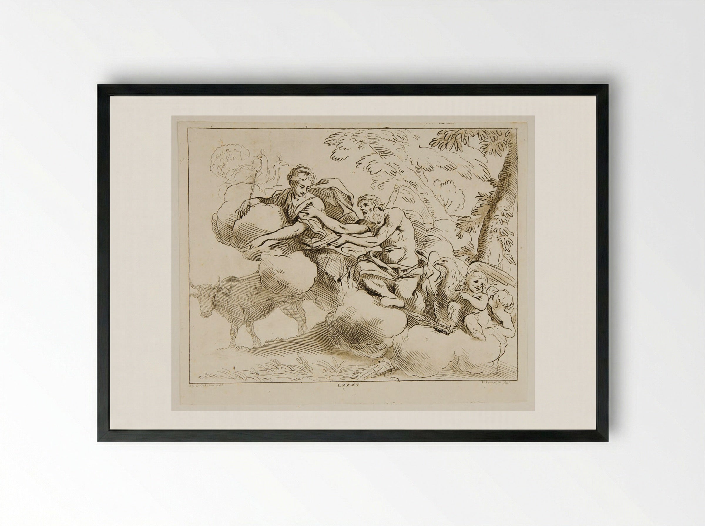 Jupiter, Juno and Io - Vincenzo Vangelisti - Framed Print Black