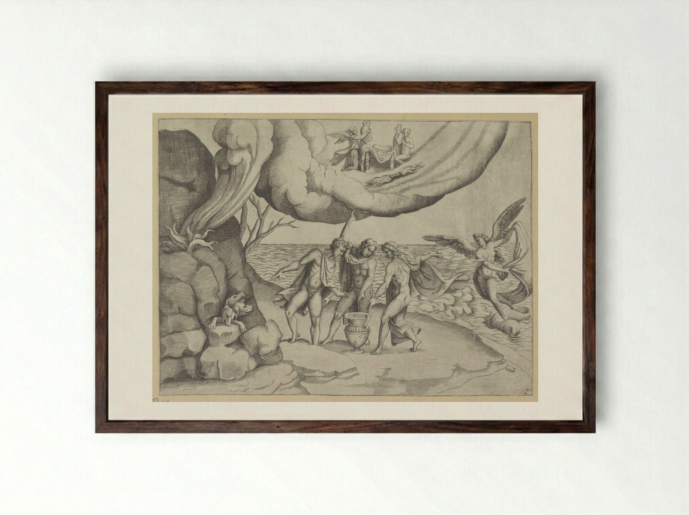 Jupiter, Neptune and Pluto Dividing the Universe - Giulio Bonasone - Framed Print Dark Wood