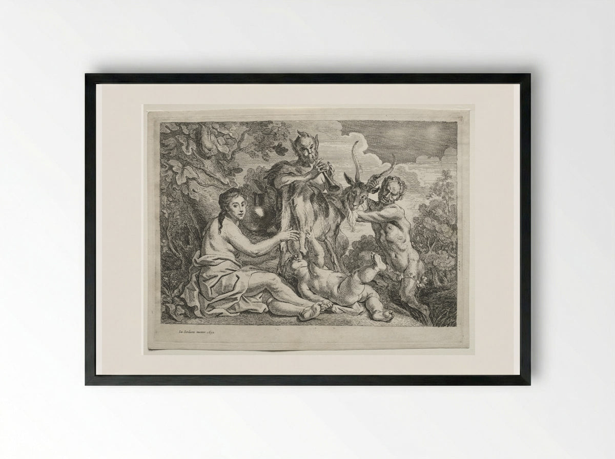 Jupiter Nourished by the Goat Amalthea - Jacob Jordaens - Framed Print Black
