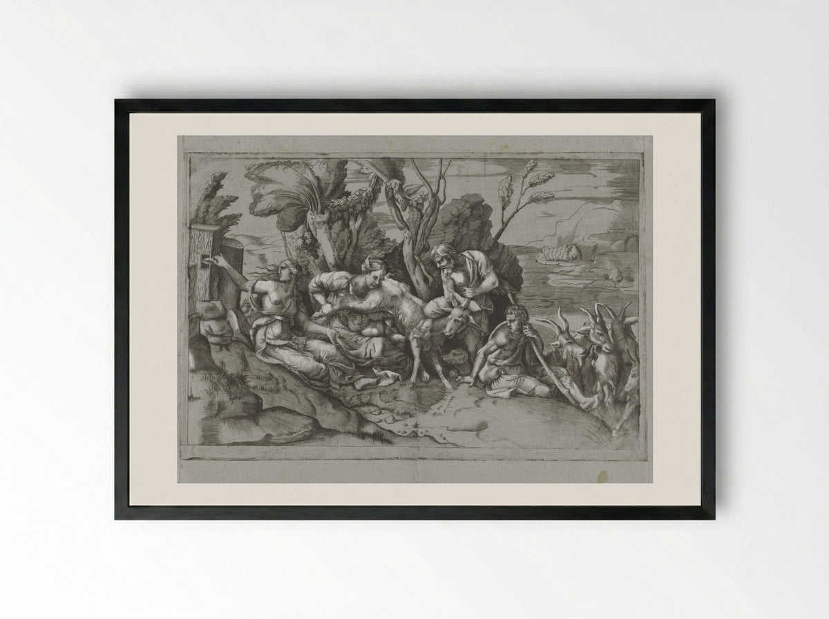 Jupiter Nursed by the Goat Amalthea - Giulio Bonasone - Framed Print Black
