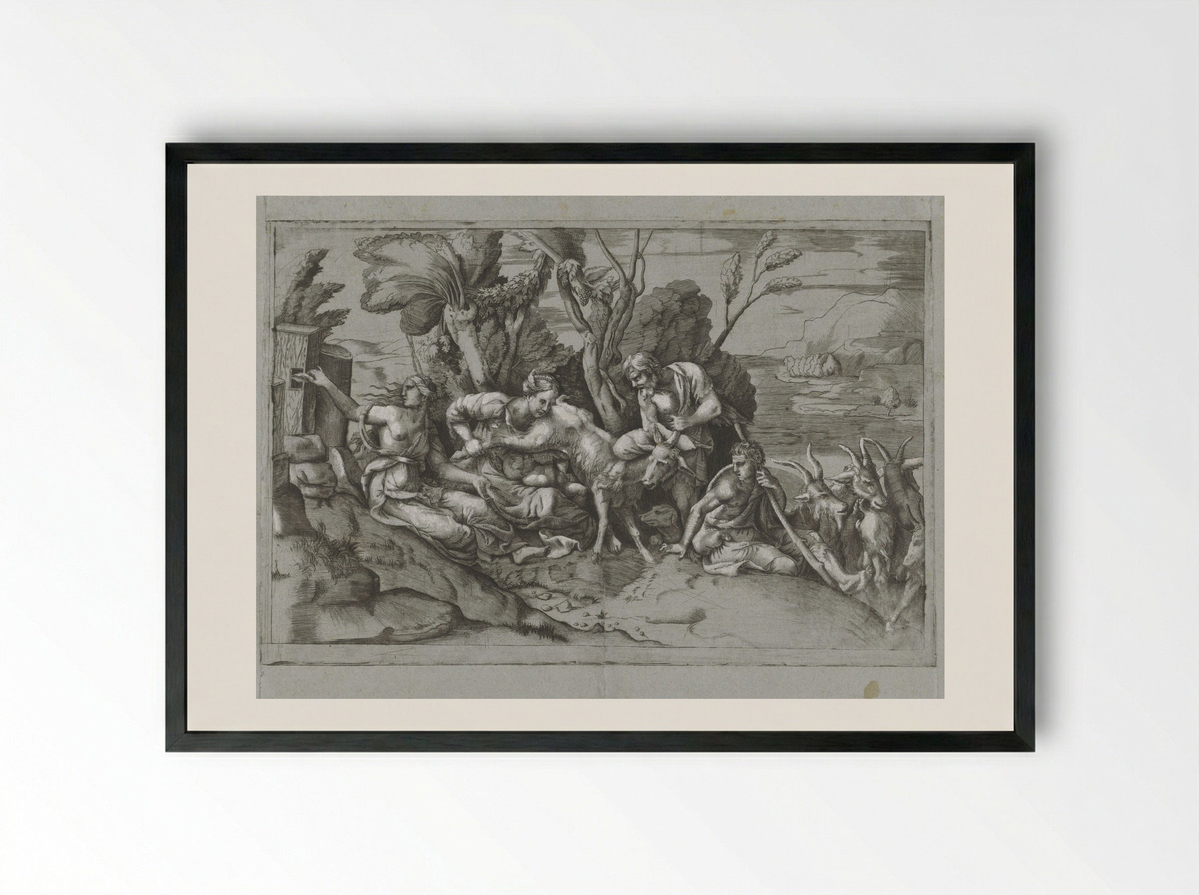 Jupiter Nursed by the Goat Amalthea - Giulio Bonasone - Framed Print Black
