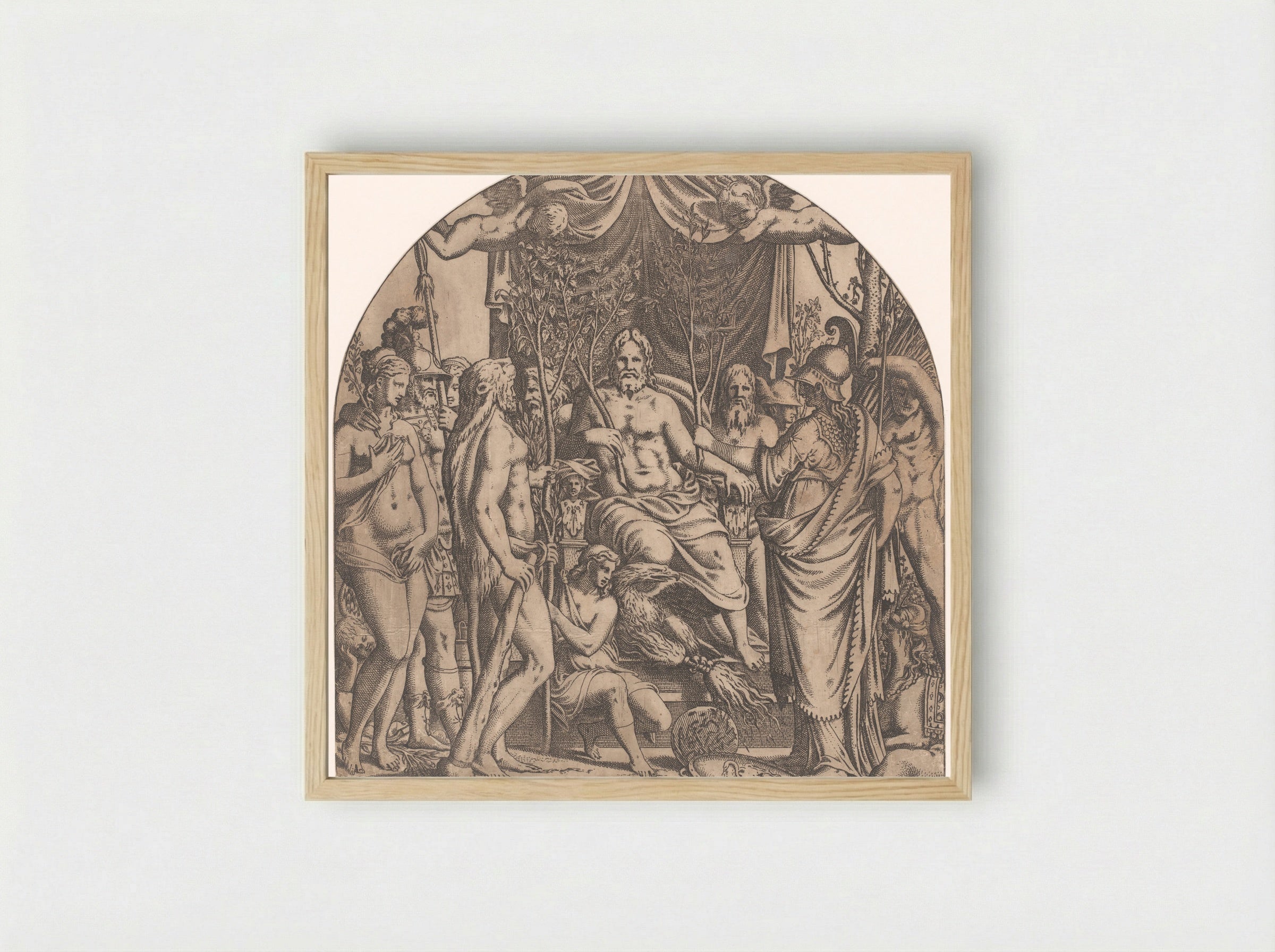 Jupiter Surrounded by Gods with Branches of Sacred Trees - Léon Davent - Framed Print Wood