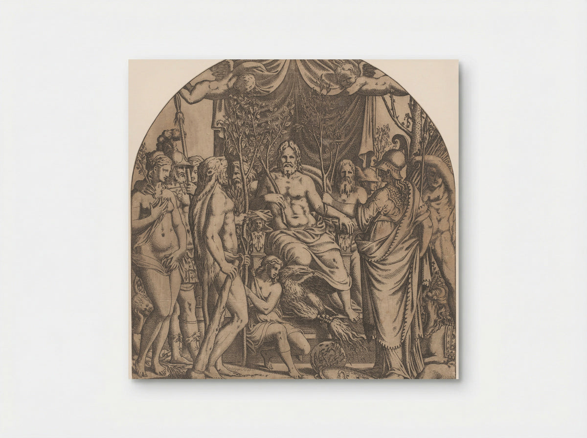 Jupiter Surrounded by Gods with Branches of Sacred Trees - Léon Davent - Poster