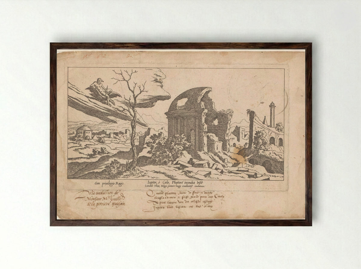 Jupiter Surveys the Damage Caused by Phaeton's Fall - Léon Davent - Framed Print Dark Wood